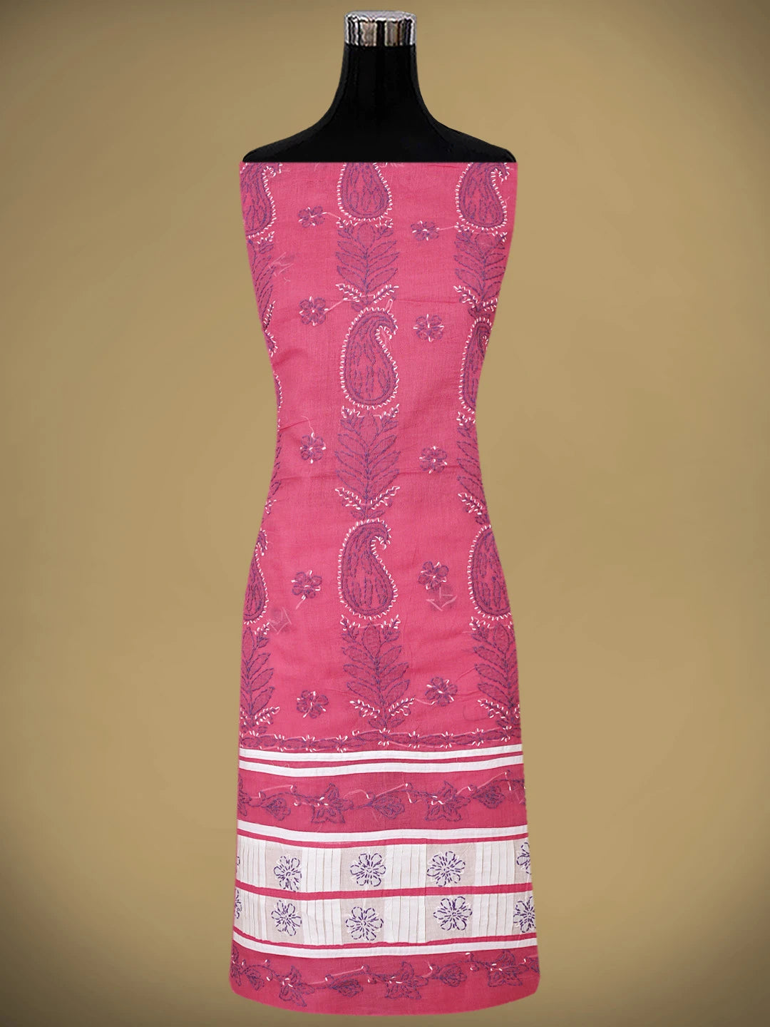 Ada Hand Embroidered Magenta Cotton Lucknowi Chikankari Unstitched Suit Piece 01A882742