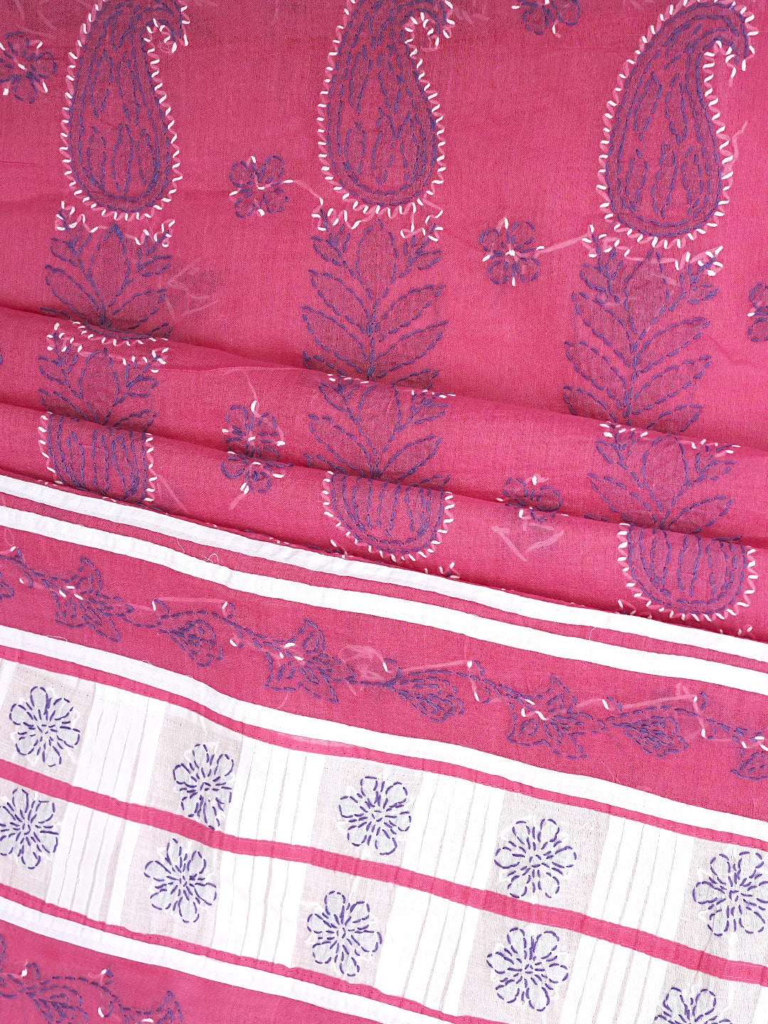Ada Hand Embroidered Magenta Cotton Lucknowi Chikankari Unstitched Suit Piece 01A882742