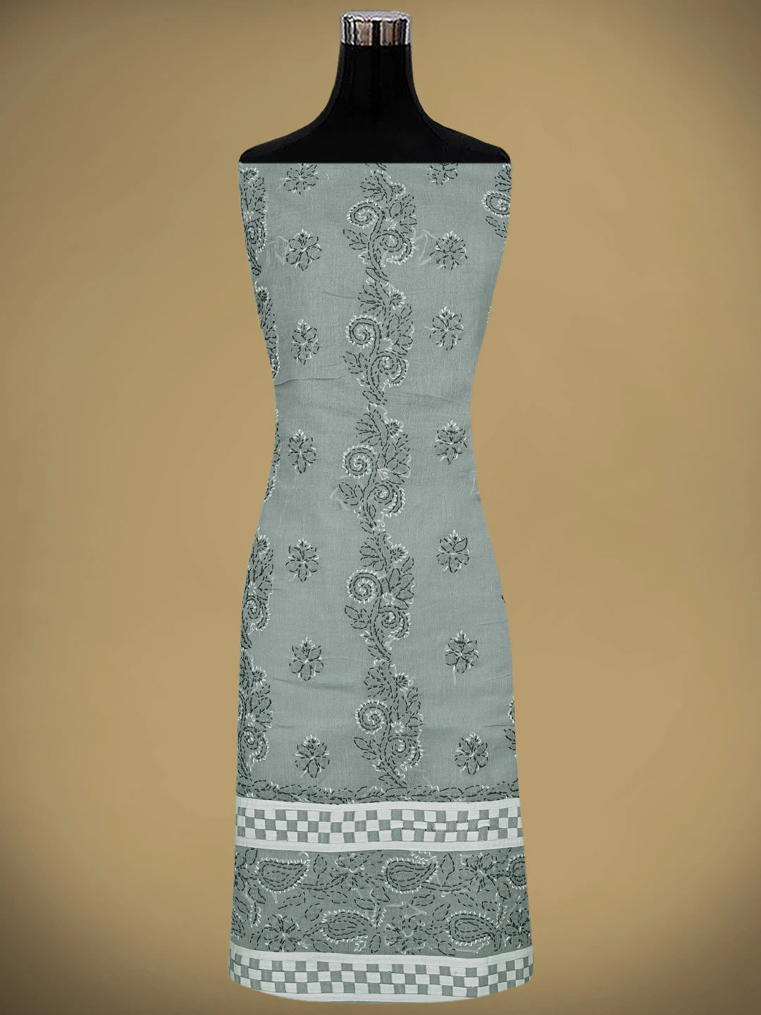 Ada Hand Embroidered Grey Cotton Lucknowi Chikankari Unstitched Suit Piece 01A882745
