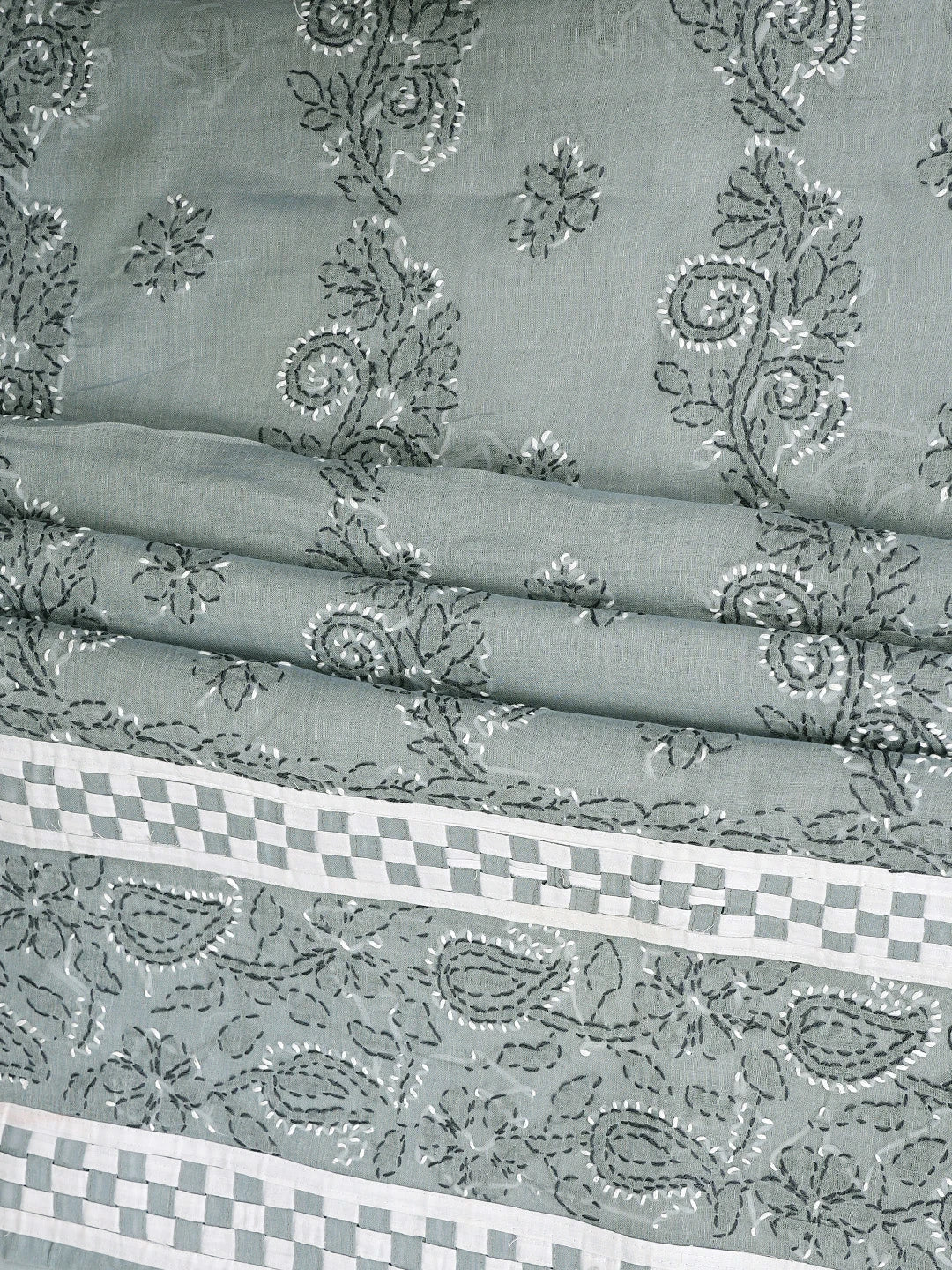 Ada Hand Embroidered Grey Cotton Lucknowi Chikankari Unstitched Suit Piece 01A882745