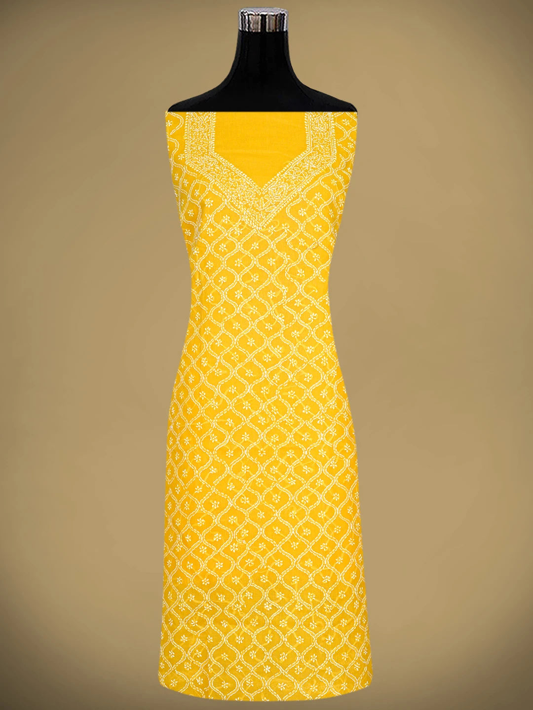 Ada Hand Embroidered Yellow Cotton Lucknowi Chikankari Unstitched Suit Piece 01A882374