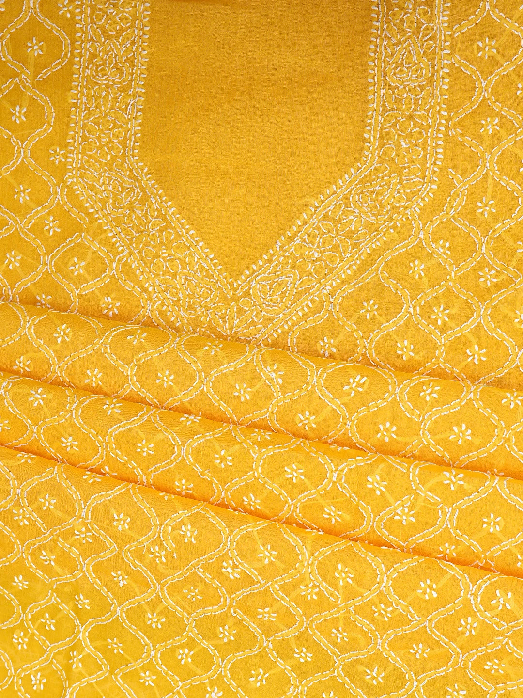 Ada Hand Embroidered Yellow Cotton Lucknowi Chikankari Unstitched Suit Piece 01A882374