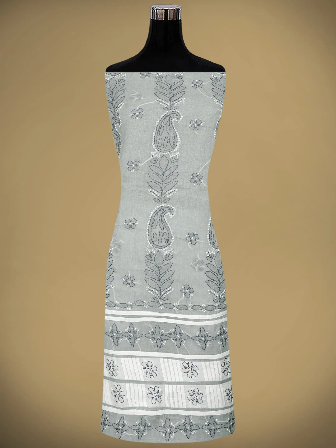 Ada Hand Embroidered Grey Cotton Lucknowi Chikankari Unstitched Suit Piece 01A882744