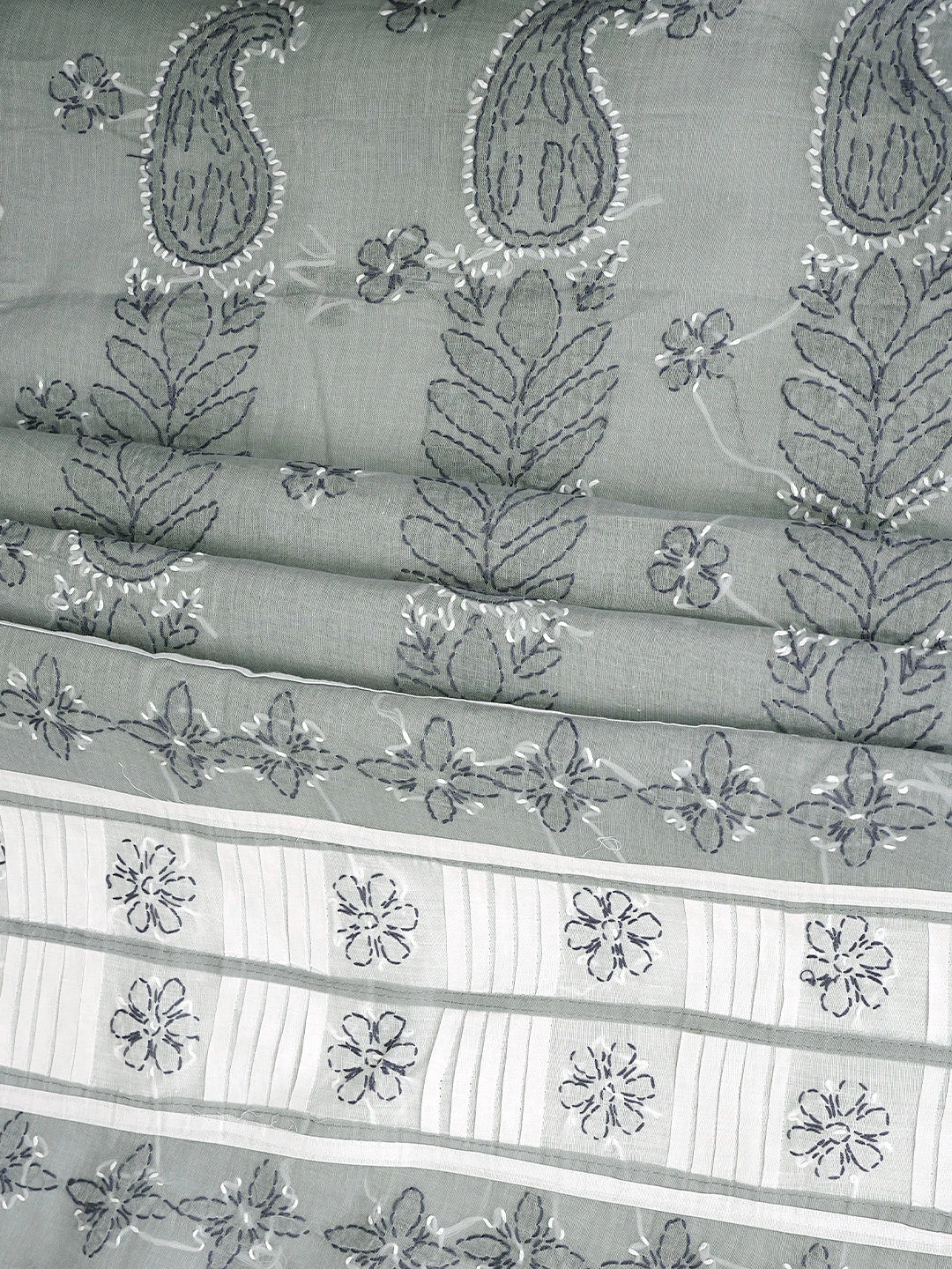 Ada Hand Embroidered Grey Cotton Lucknowi Chikankari Unstitched Suit Piece 01A882744
