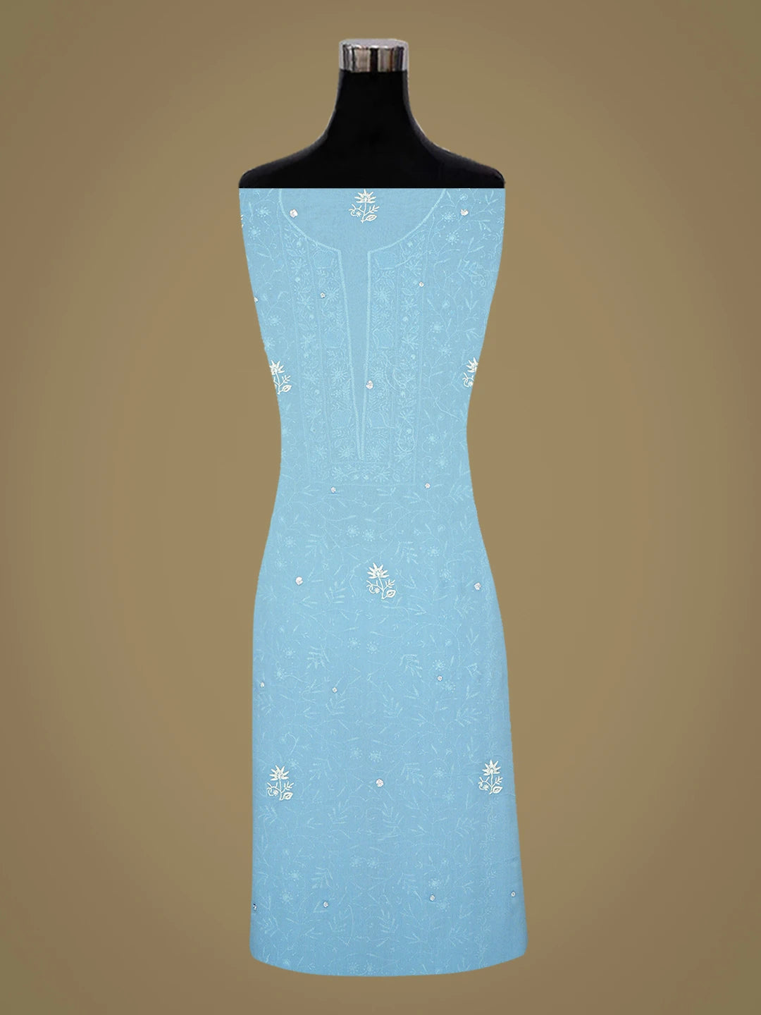 Ada Hand Embroidered Steel Blue Viscose Georgette Lucknowi Chikankari Unstitched Kurta Dupatta Set With Cutdana Work 01A865515
