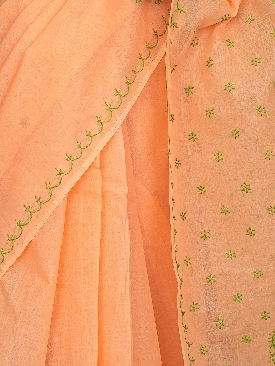 Ada Hand Embroidered Orange Cotton Lucknowi Chikankari Saree and Blouse 01A882925
