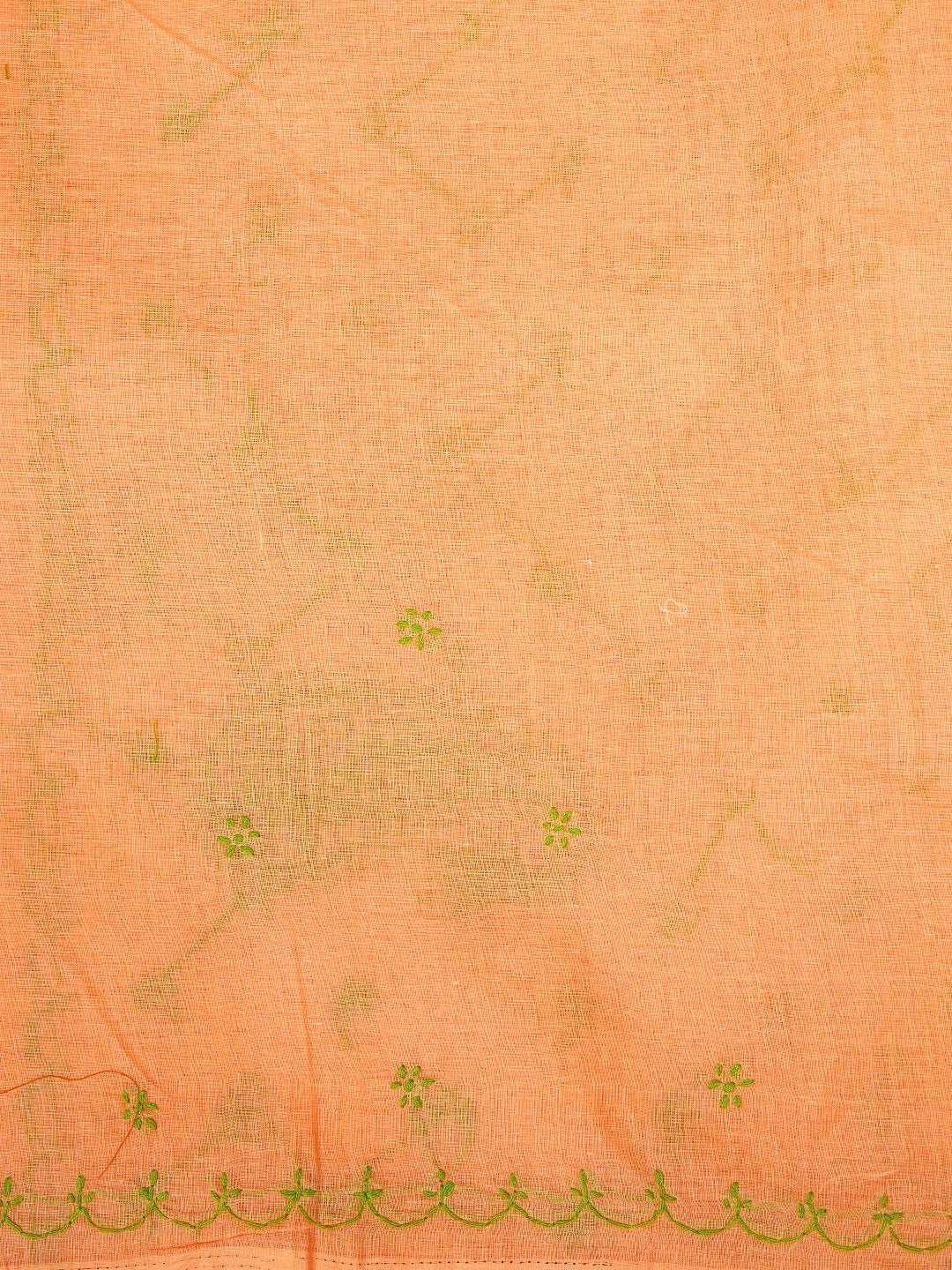 Ada Hand Embroidered Orange Cotton Lucknowi Chikankari Saree and Blouse 01A882925