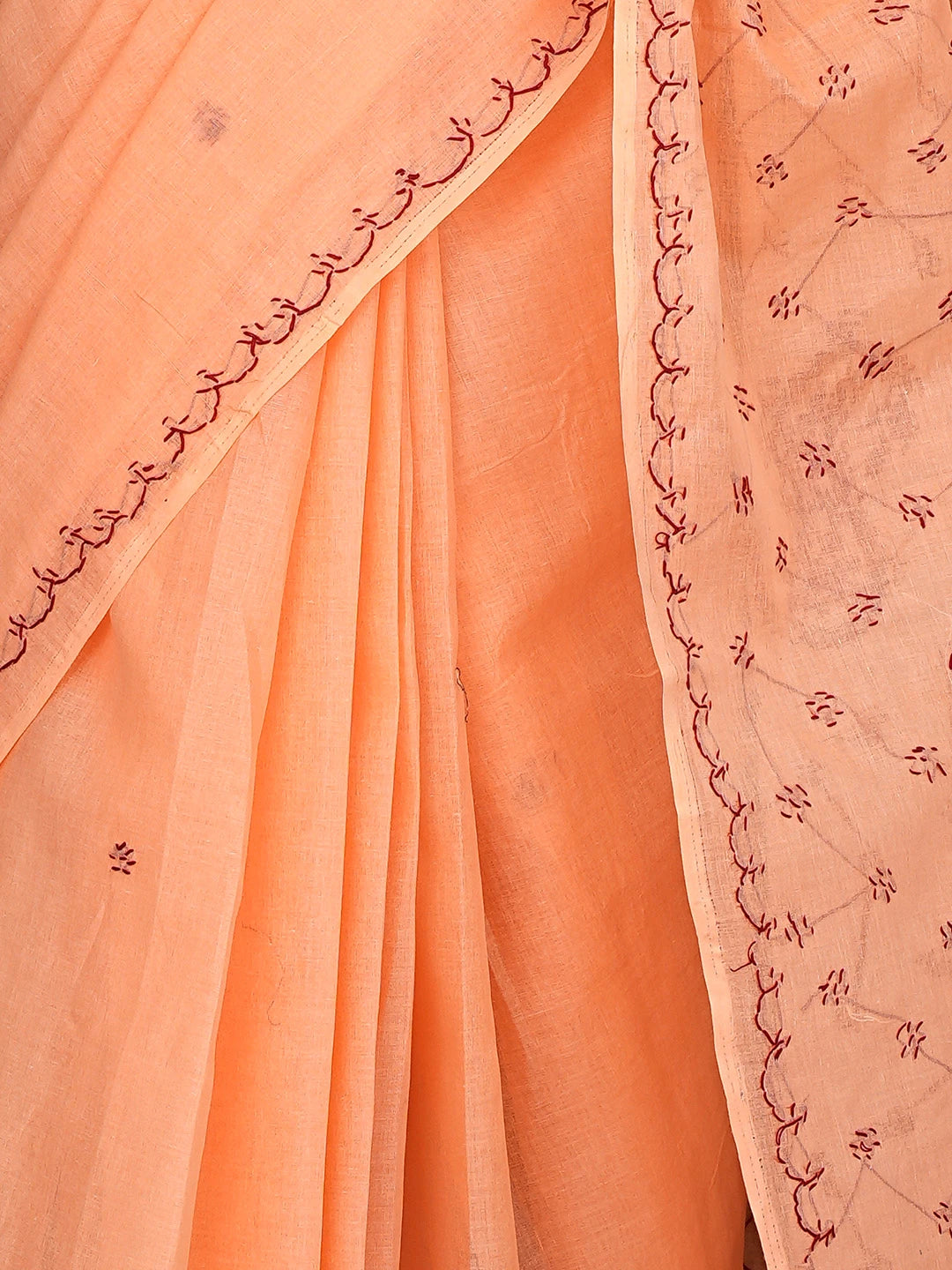 Ada Hand Embroidered Orange Cotton Lucknowi Chikankari Saree and Blouse 01A882926