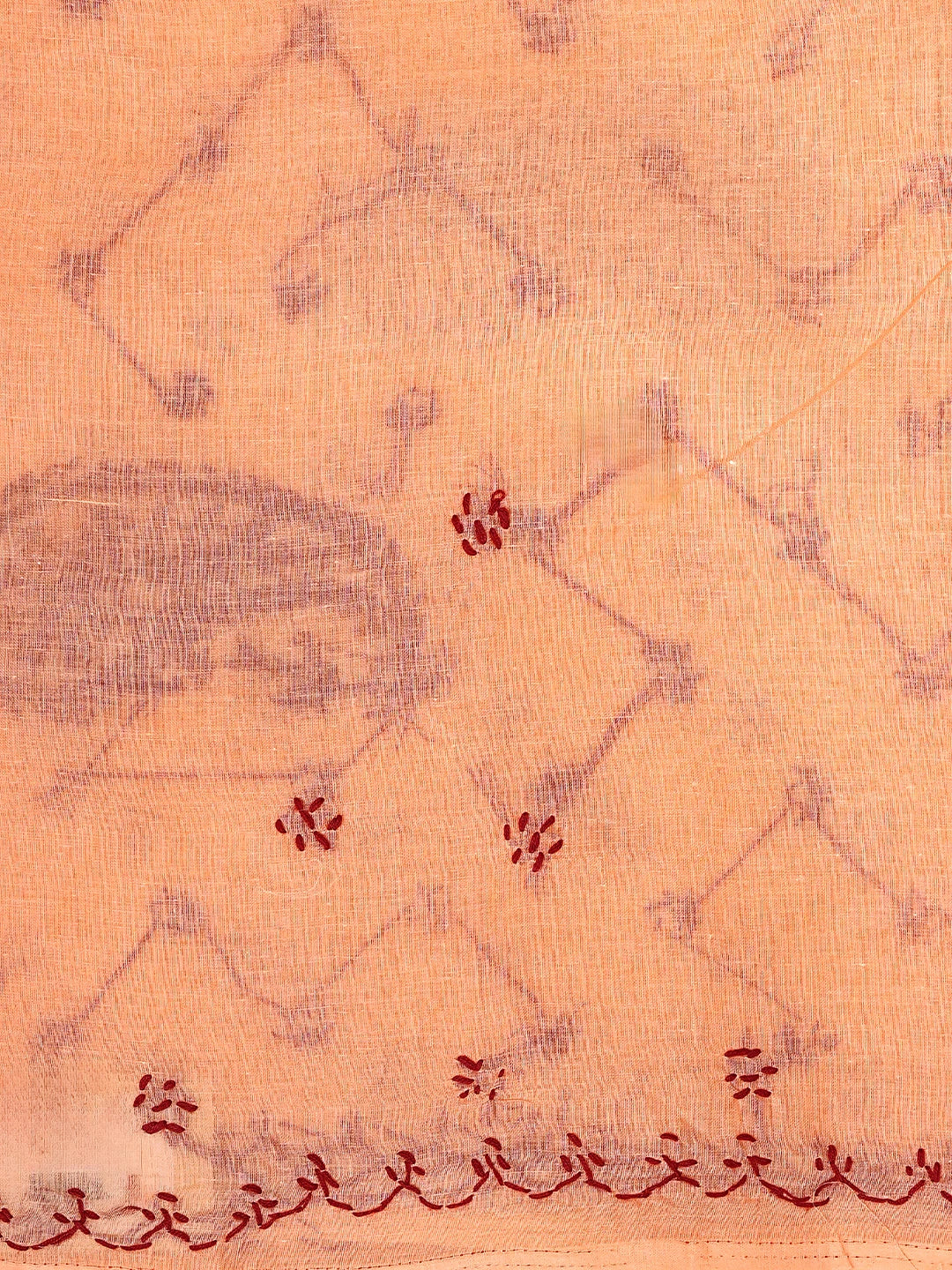 Ada Hand Embroidered Orange Cotton Lucknowi Chikankari Saree and Blouse 01A882926