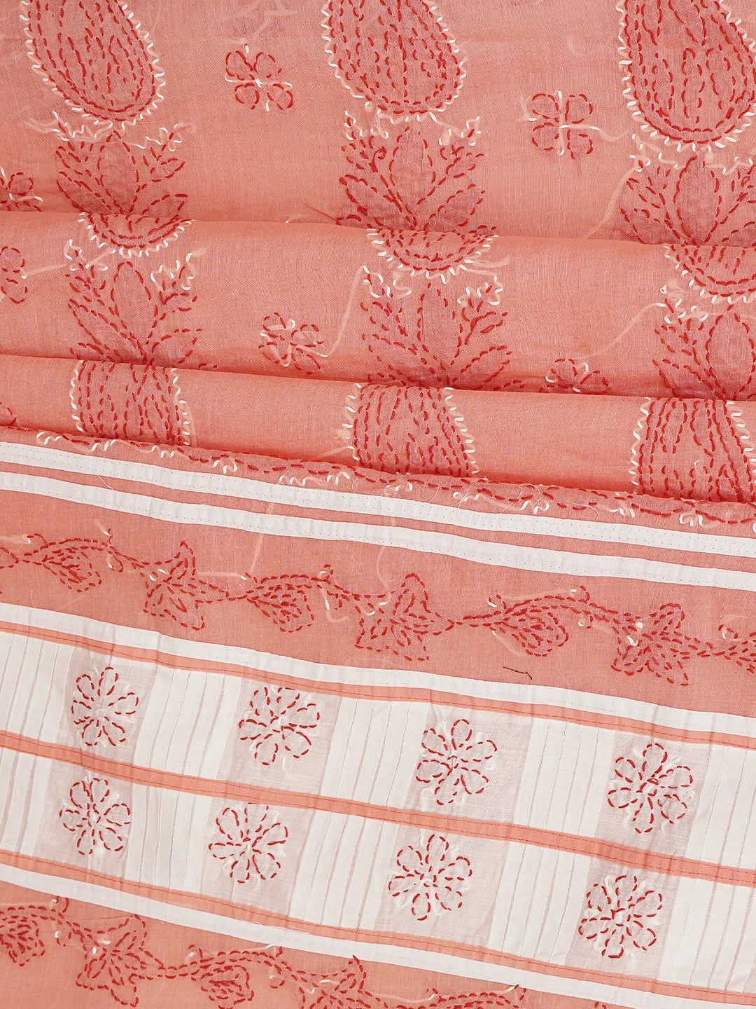 Ada Hand Embroidered Peach Cotton Lucknowi Chikankari Unstitched Suit Piece 01A882739