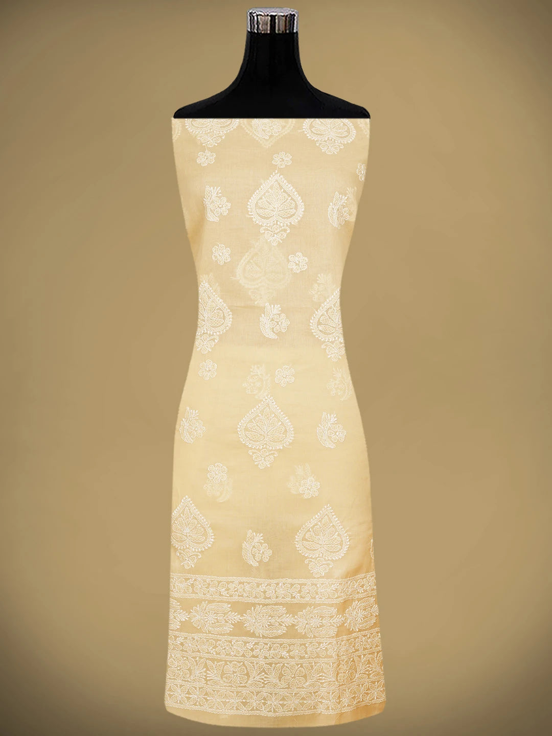 Ada Hand Embroidered Fawn Cotton Lucknowi Chikankari Unstitched Suit Piece 01A853616