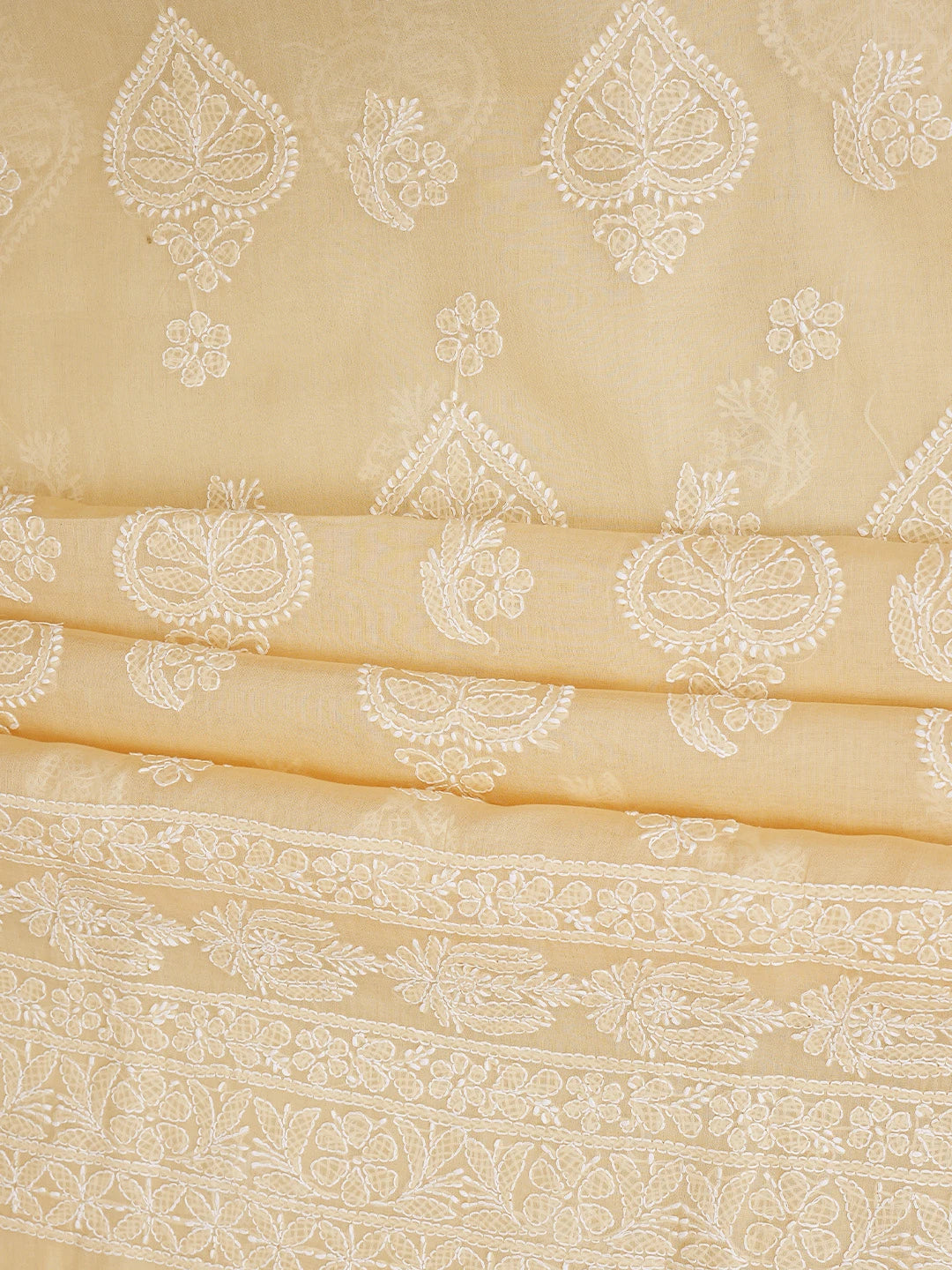 Ada Hand Embroidered Fawn Cotton Lucknowi Chikankari Unstitched Suit Piece 01A853616