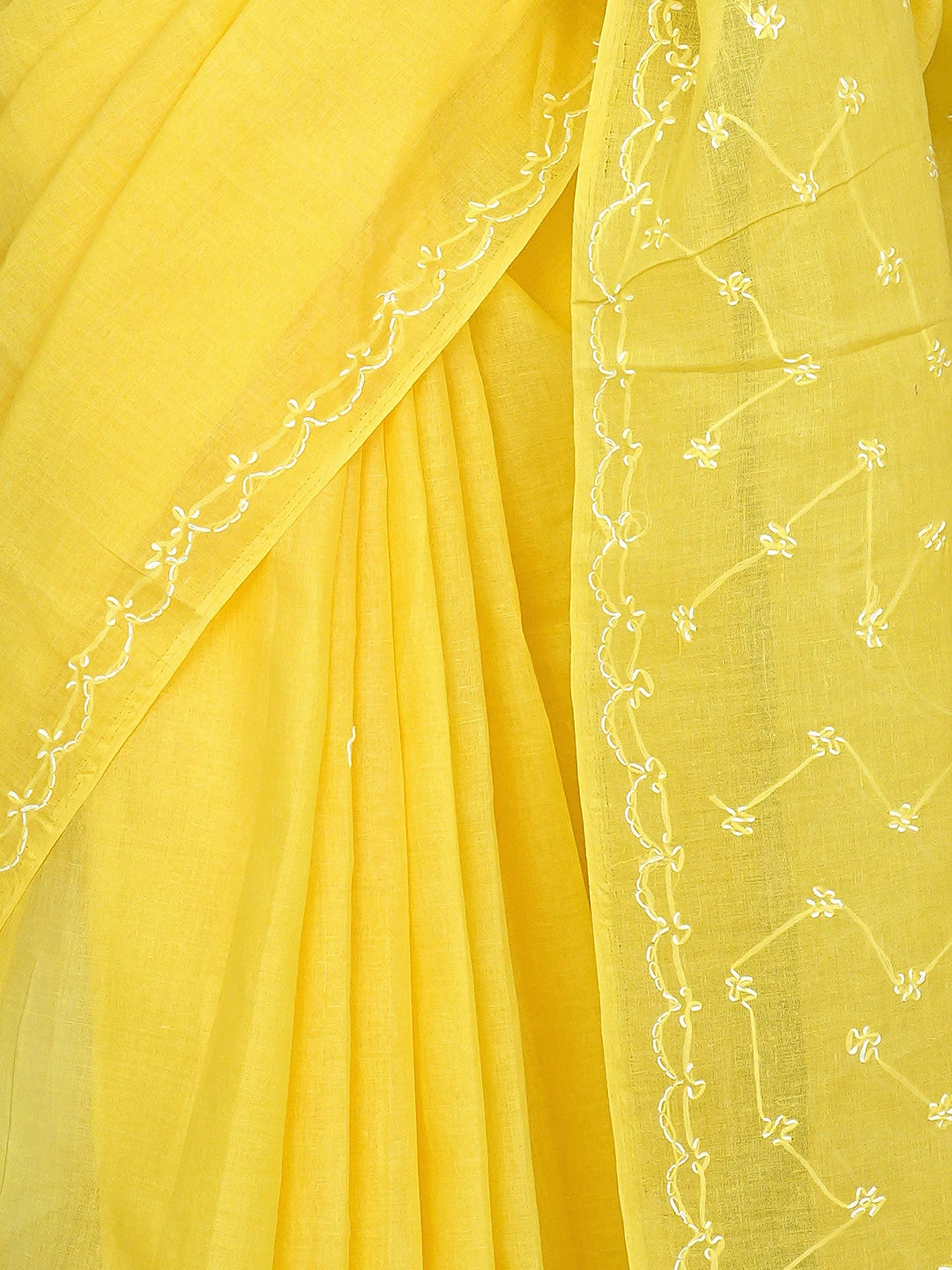 Ada Hand Embroidered Yellow Cotton Lucknowi Chikankari Saree and Blouse 01A882887