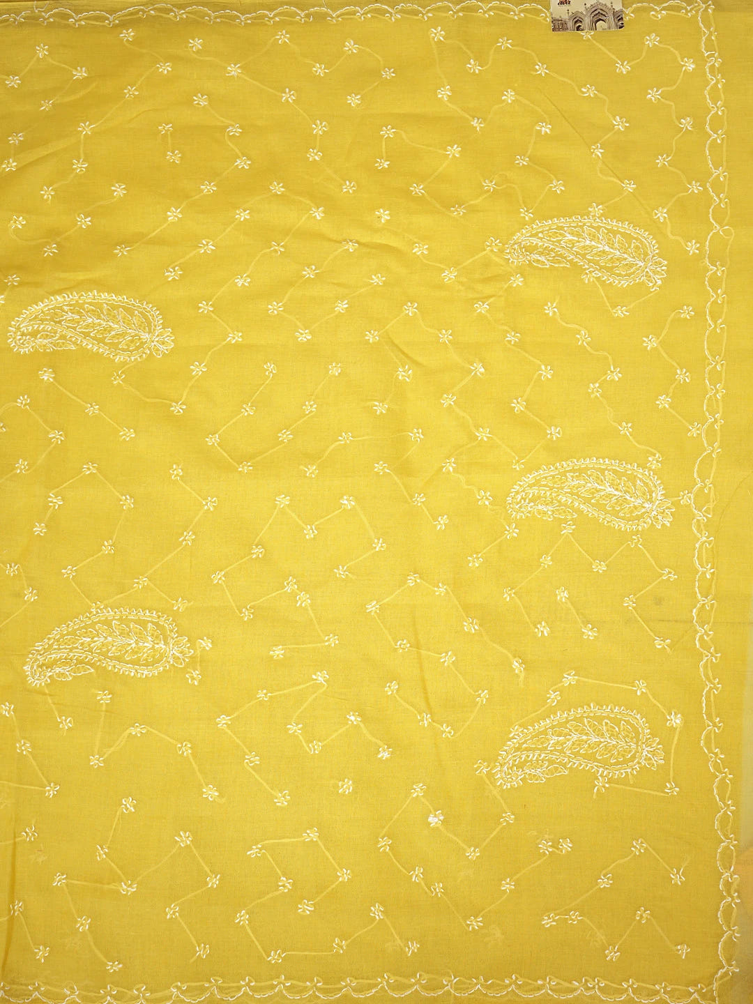 Ada Hand Embroidered Yellow Cotton Lucknowi Chikankari Saree and Blouse 01A882887