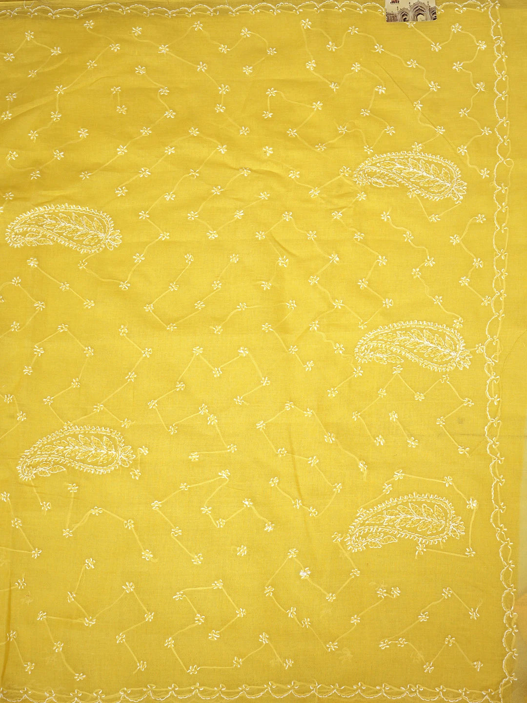 Ada Hand Embroidered Yellow Cotton Lucknowi Chikankari Saree and Blouse 01A882887