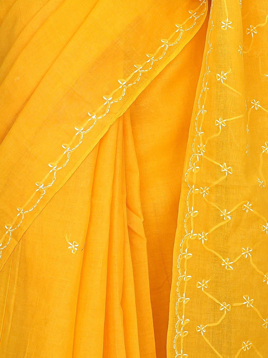 Ada Hand Embroidered Yellow Cotton Lucknowi Chikankari Saree and Blouse 01A882881