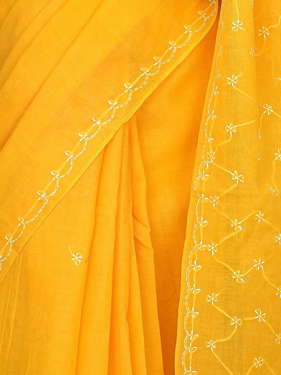 Ada Hand Embroidered Yellow Cotton Lucknowi Chikankari Saree and Blouse 01A882881