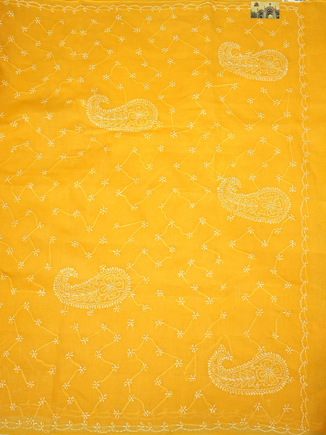 Ada Hand Embroidered Yellow Cotton Lucknowi Chikankari Saree and Blouse 01A882881