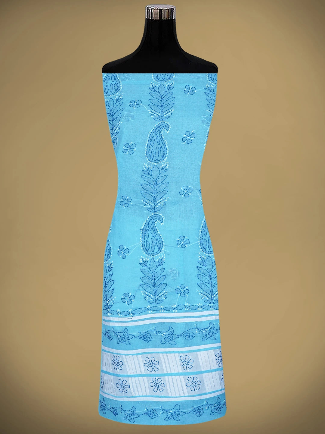 Ada Hand Embroidered Blue Cotton Lucknowi Chikankari Unstitched Suit Piece 01A882749