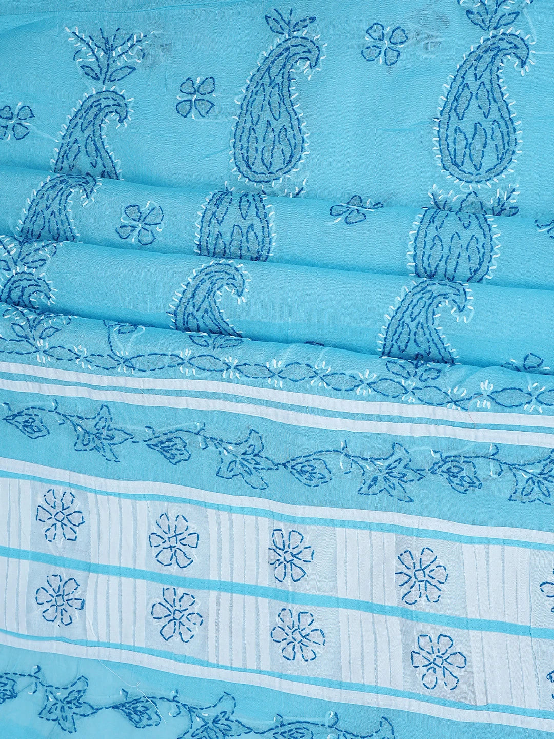 Ada Hand Embroidered Blue Cotton Lucknowi Chikankari Unstitched Suit Piece 01A882749