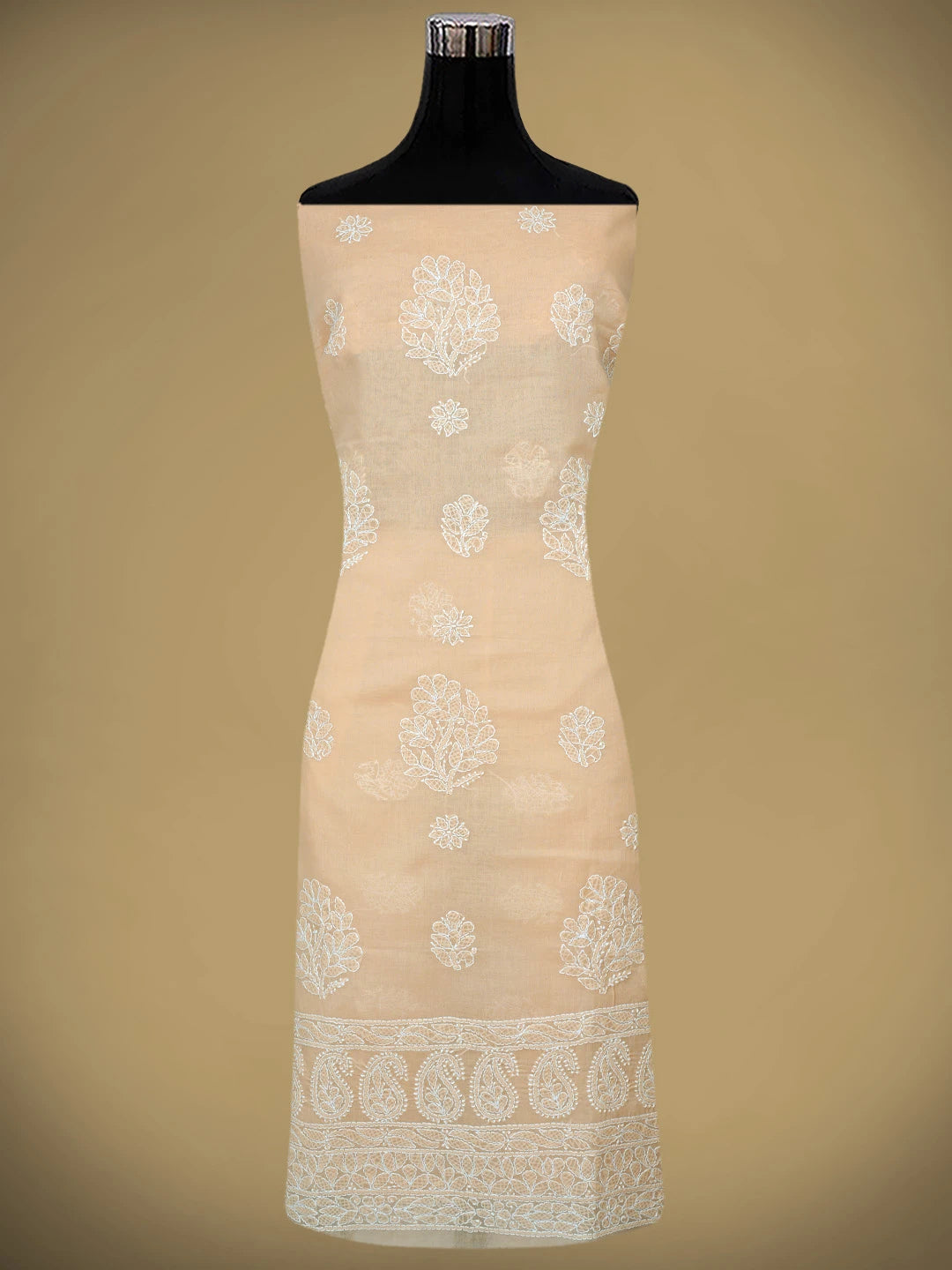 Ada Hand Embroidered Peach Cotton Lucknowi Chikankari Unstitched Suit Piece 01A853637