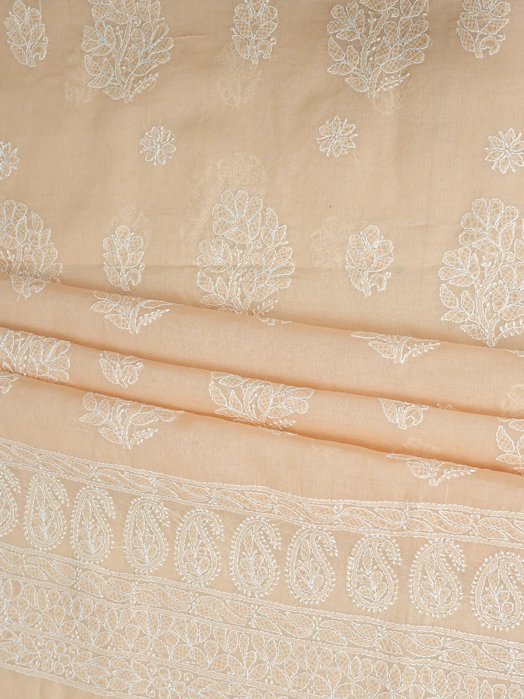 Ada Hand Embroidered Peach Cotton Lucknowi Chikankari Unstitched Suit Piece 01A853637