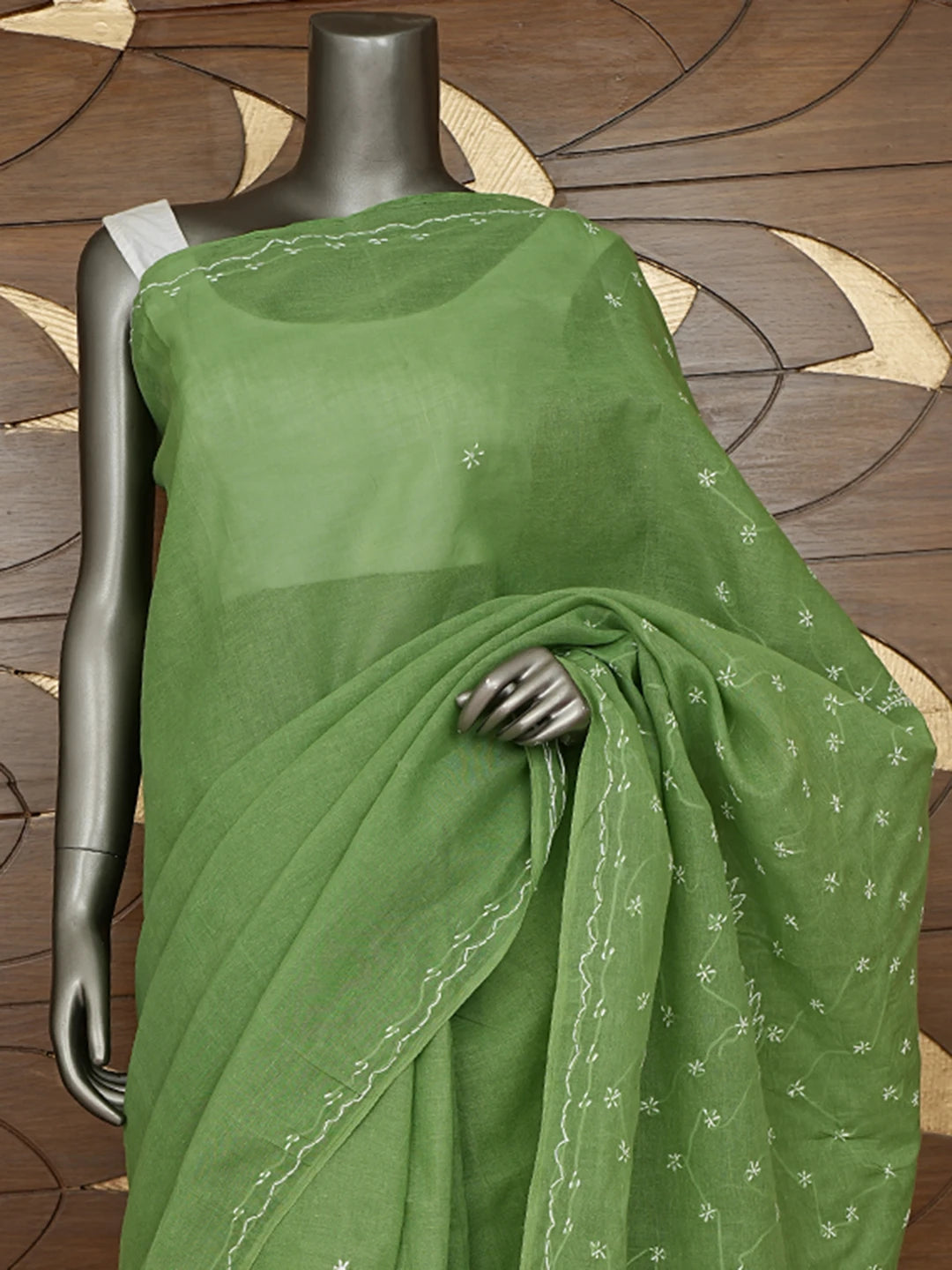 Ada Hand Embroidered Green Cotton Lucknowi Chikankari Saree and Blouse 01A882928