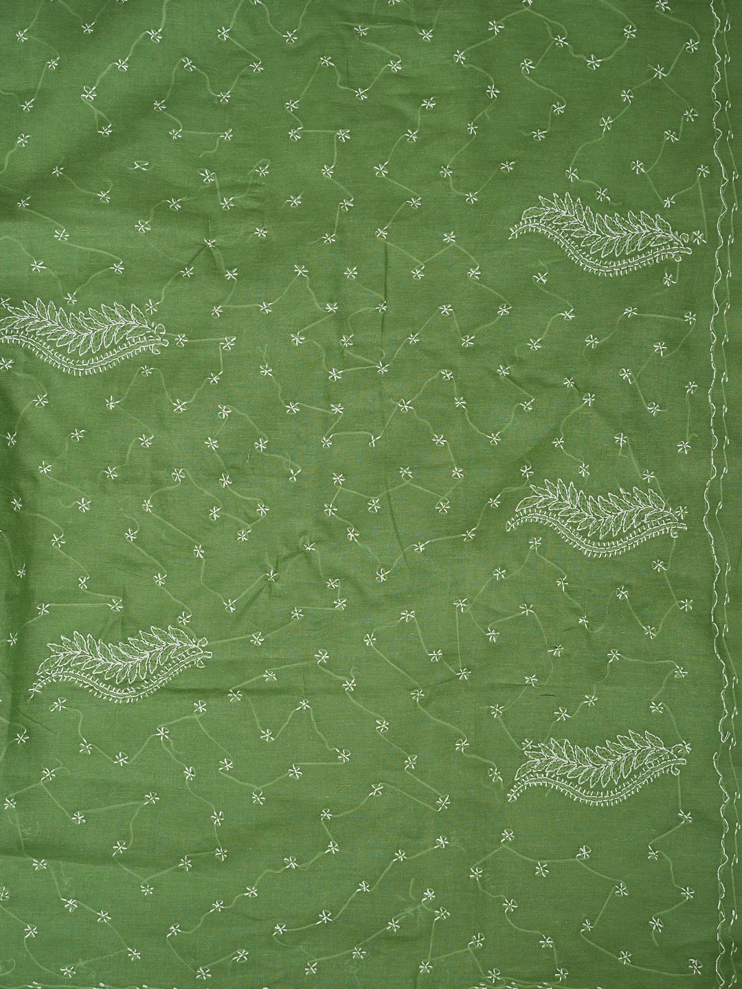Ada Hand Embroidered Green Cotton Lucknowi Chikankari Saree and Blouse 01A882928
