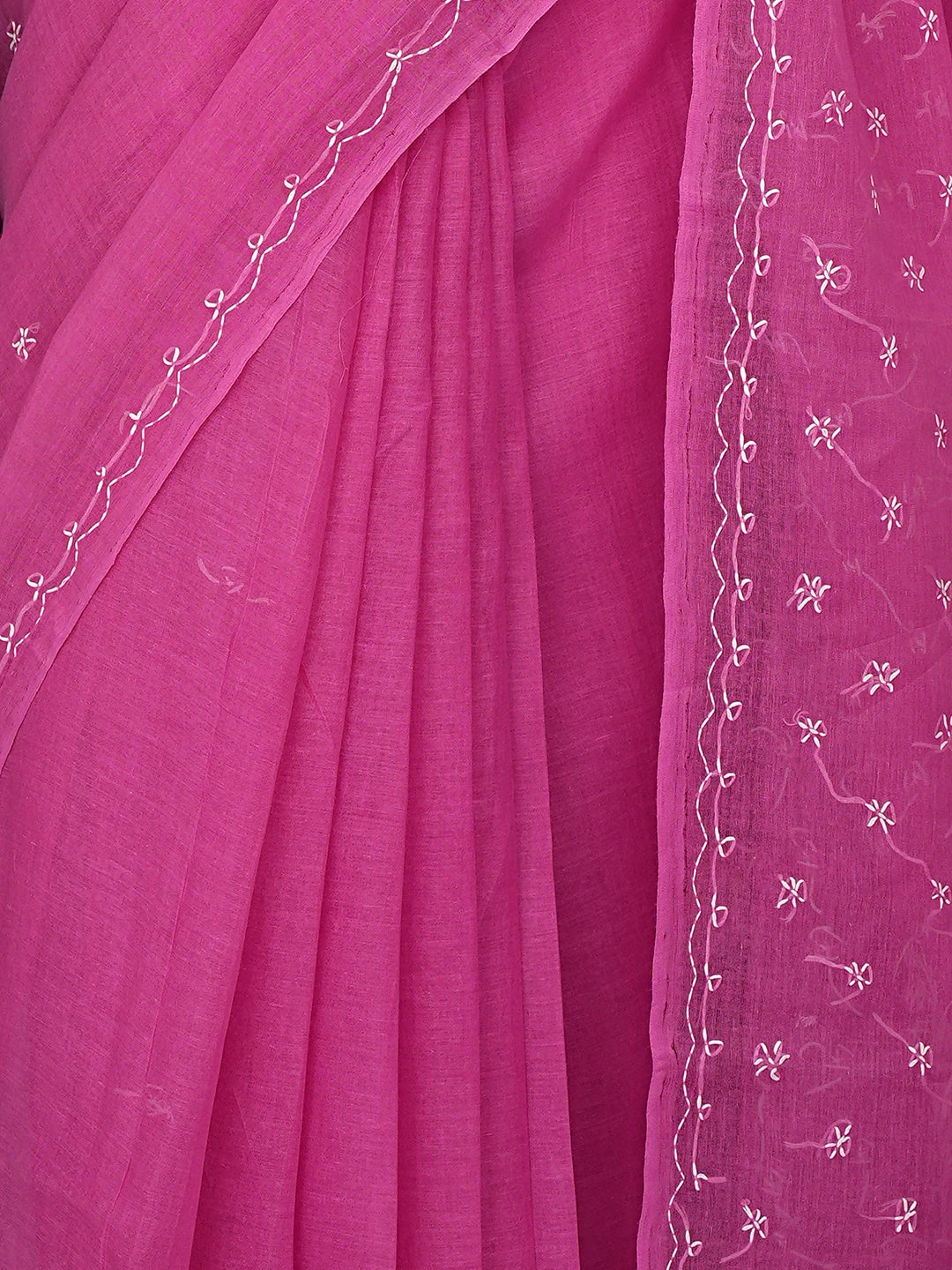Ada Hand Embroidered Dark Pink Cotton Lucknowi Chikankari Saree and Blouse 01A882919