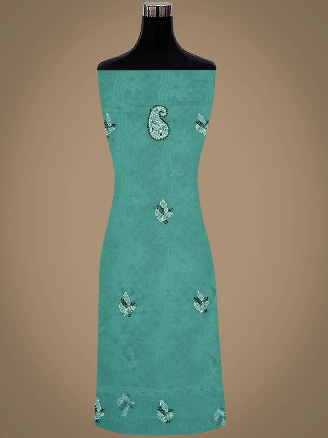 Ada Hand Embroidered Rama Green Georgette Lucknowi Chikankari Unstitched Suit Piece 01A872081