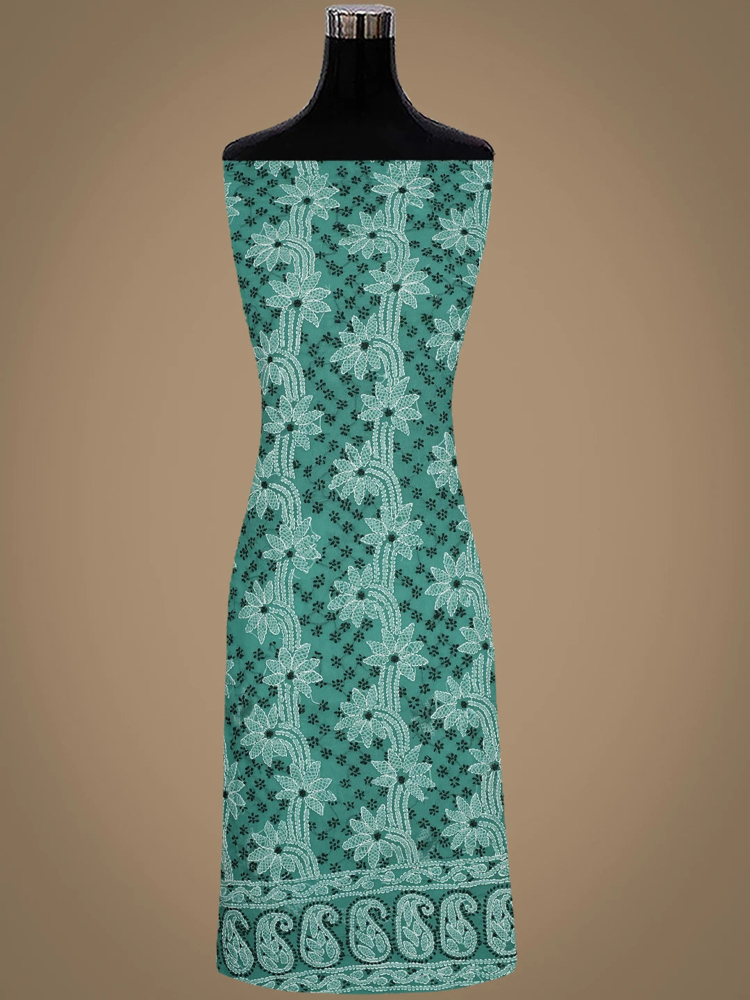 Ada Hand Embroidered Rama Green Georgette Lucknowi Chikankari Unstitched Suit Piece 01A872081