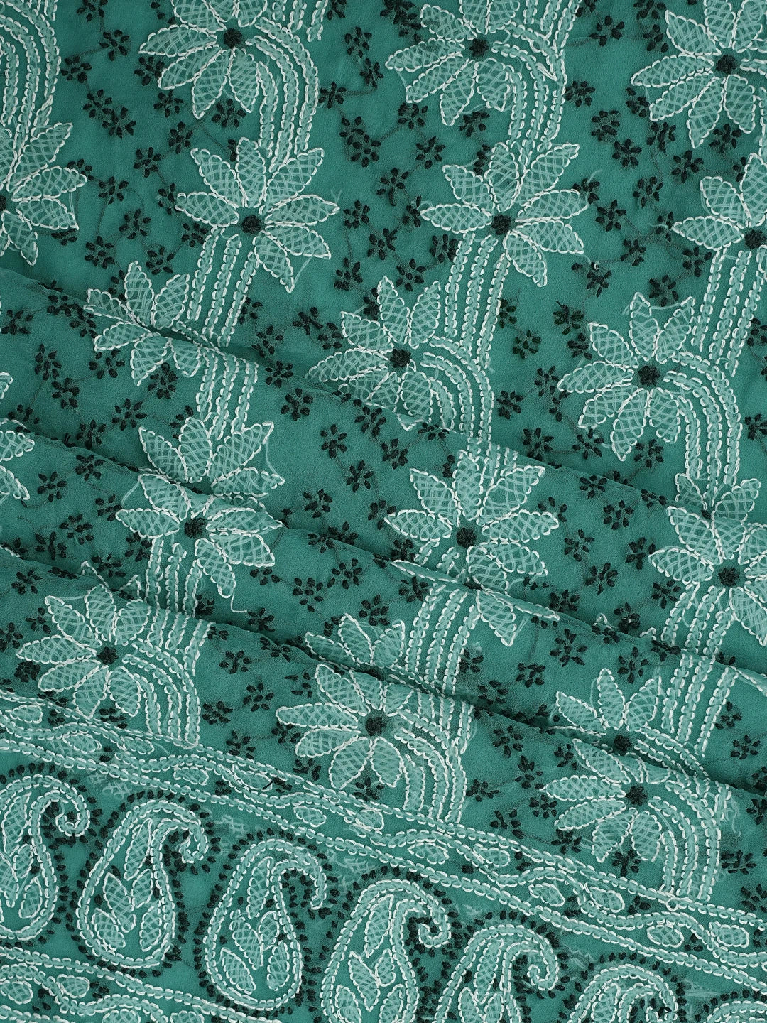 Ada Hand Embroidered Rama Green Georgette Lucknowi Chikankari Unstitched Suit Piece 01A872081