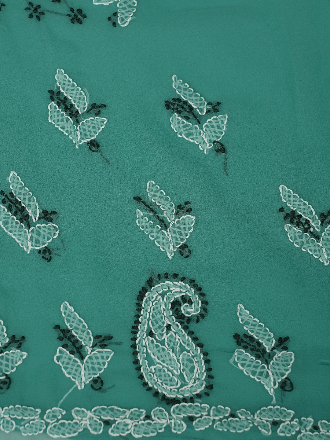 Ada Hand Embroidered Rama Green Georgette Lucknowi Chikankari Unstitched Suit Piece 01A872081