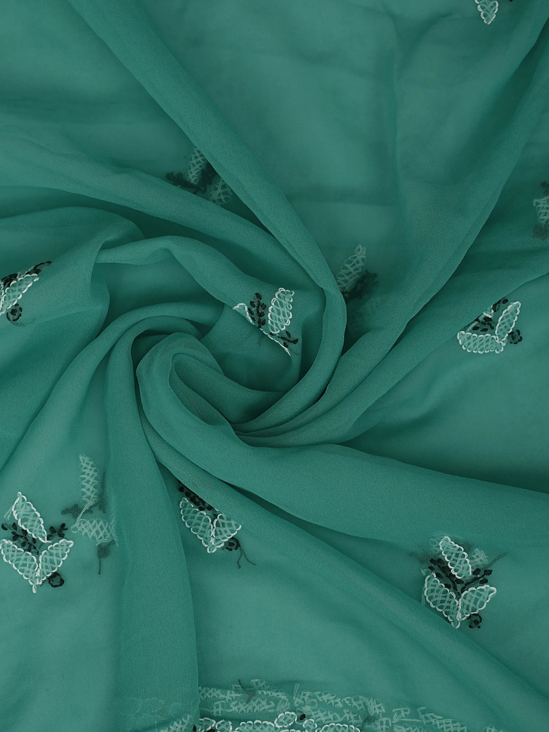 Ada Hand Embroidered Rama Green Georgette Lucknowi Chikankari Unstitched Suit Piece 01A872081