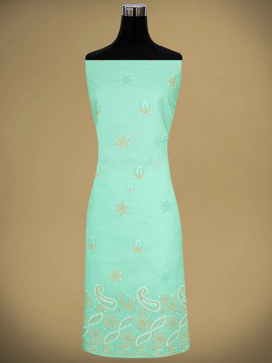 Ada Hand Embroidered Sea Green Cotton Lucknowi Chikankari Unstitched Suit Piece 01A879343