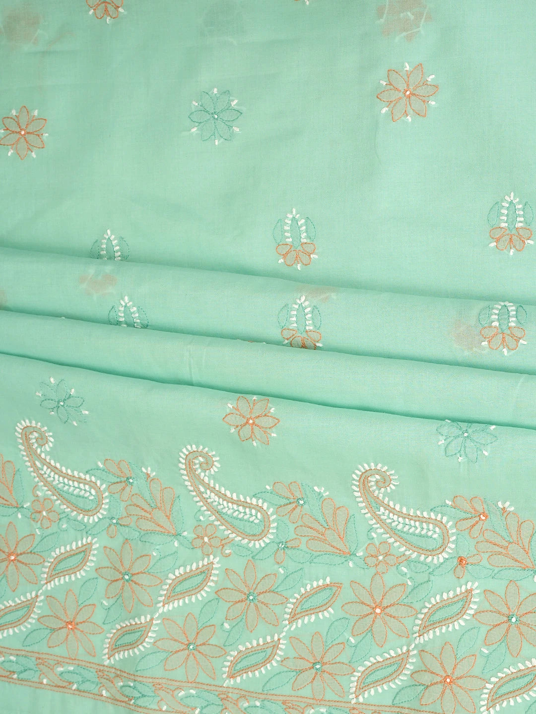 Ada Hand Embroidered Sea Green Cotton Lucknowi Chikankari Unstitched Suit Piece 01A879343