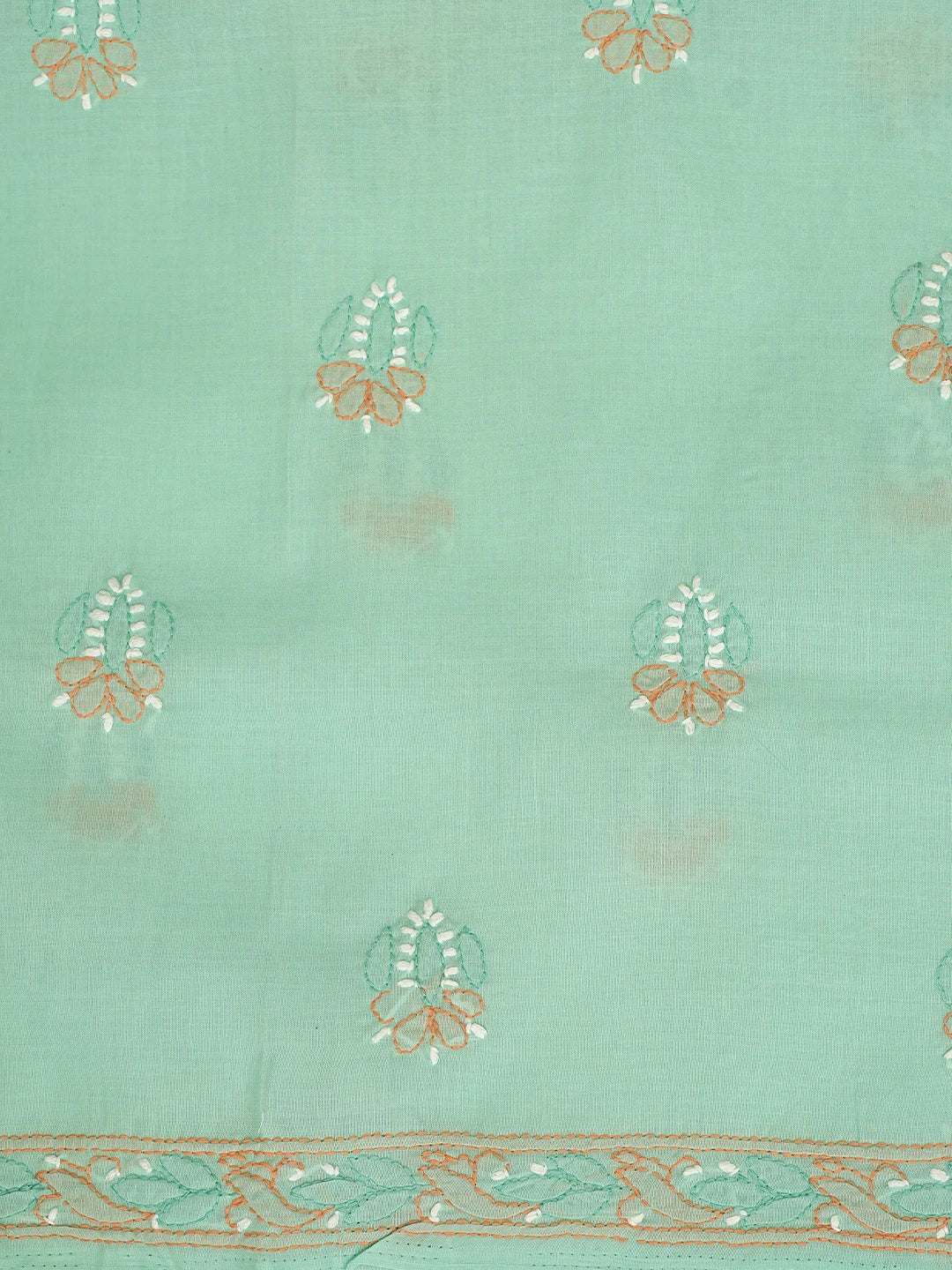 Ada Hand Embroidered Sea Green Cotton Lucknowi Chikankari Unstitched Suit Piece 01A879343