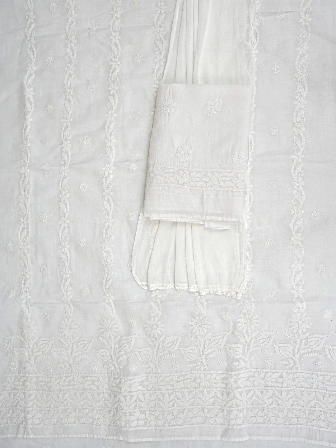 Ada Hand Embroidered White Cotton Lucknowi Chikankari Unstitched Suit Piece 01A881446