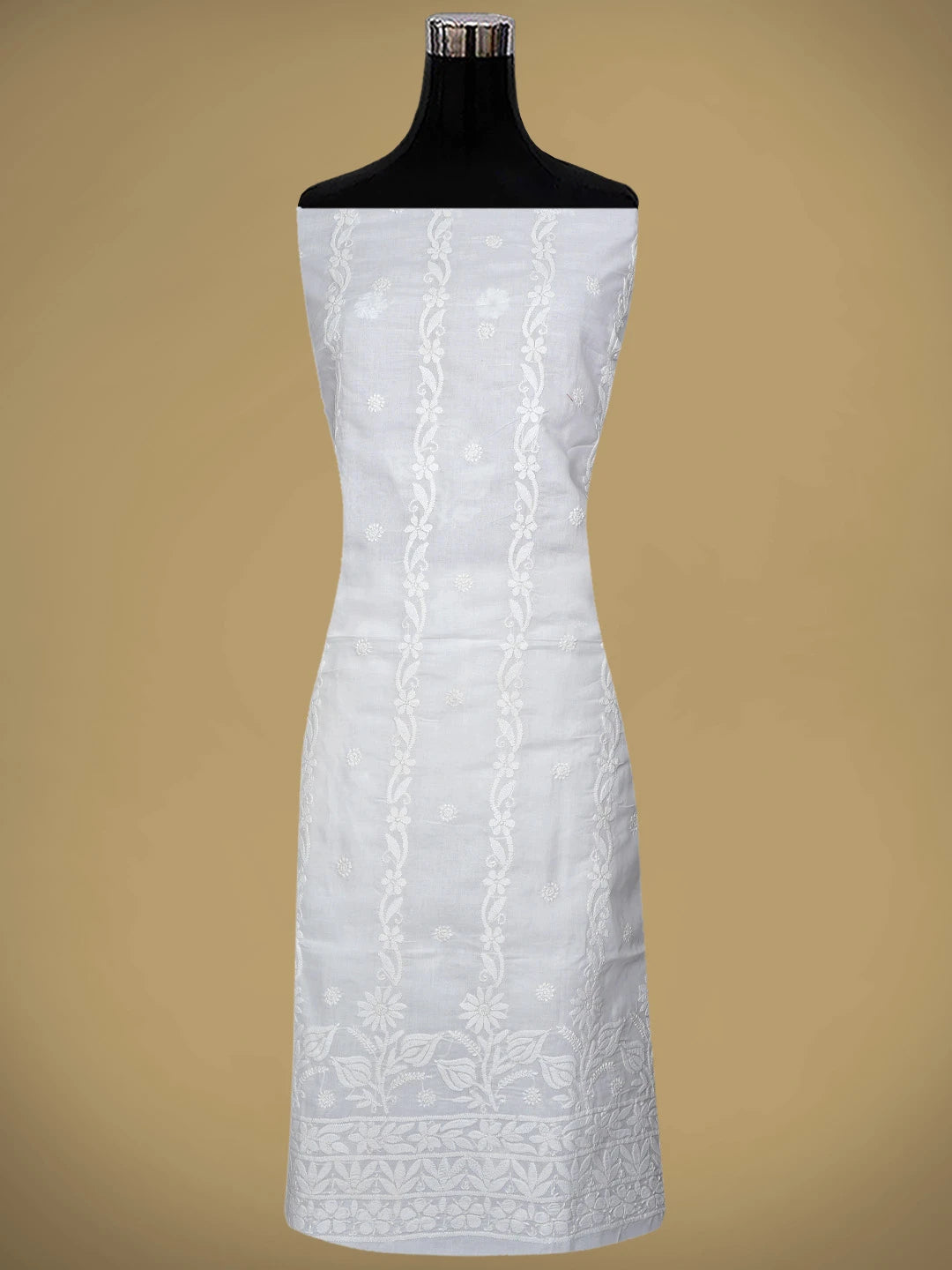 Ada Hand Embroidered White Cotton Lucknowi Chikankari Unstitched Suit Piece 01A881446