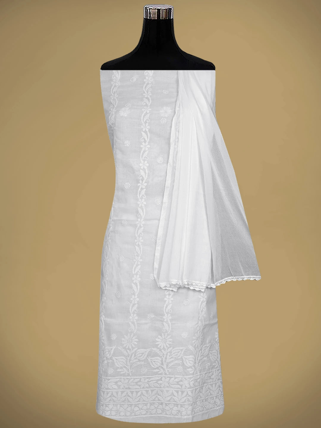 Ada Hand Embroidered White Cotton Lucknowi Chikankari Unstitched Suit Piece 01A881446