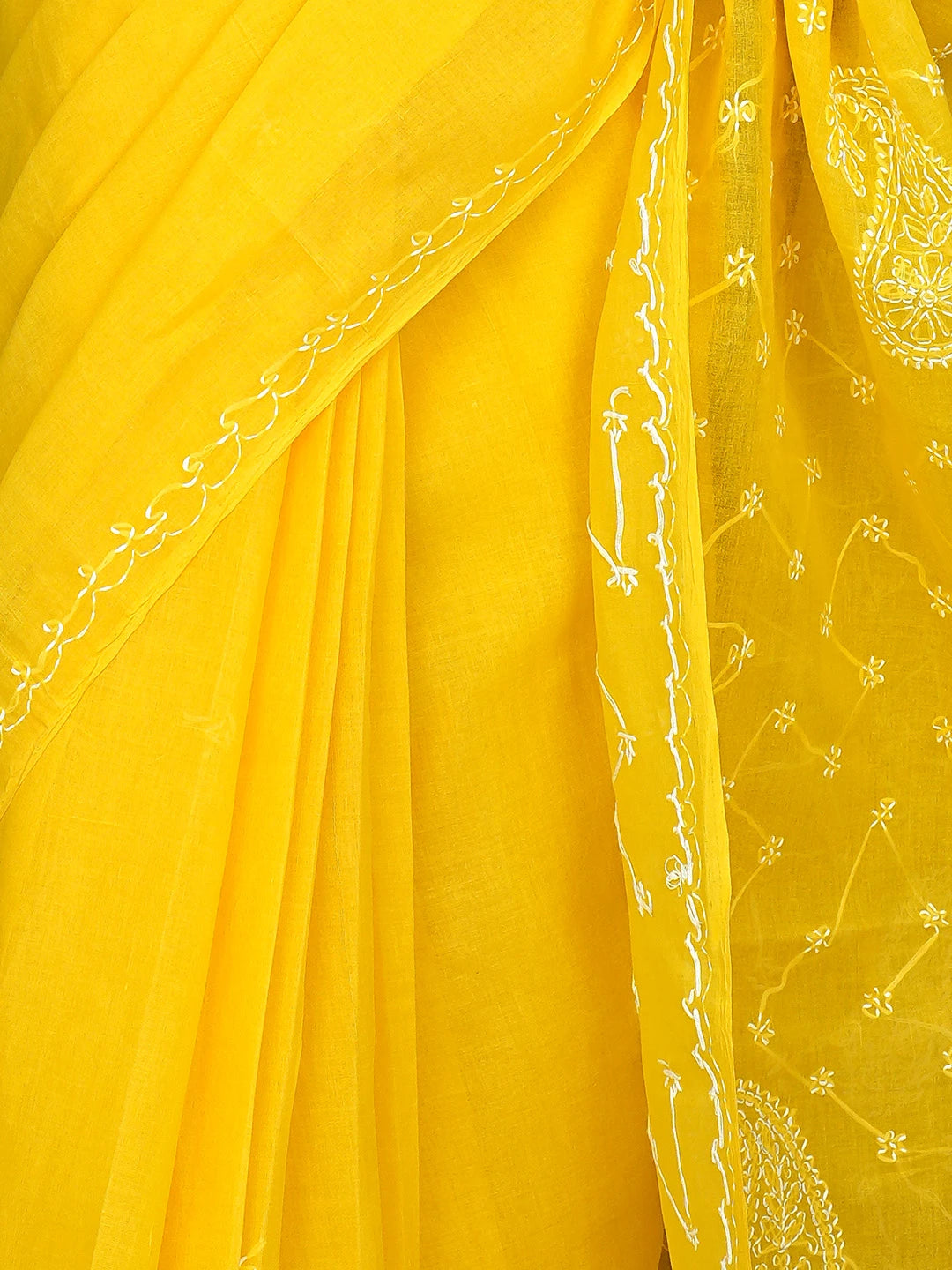 Ada Hand Embroidered Yellow Cotton Lucknowi Chikankari Saree and Blouse 01A882882