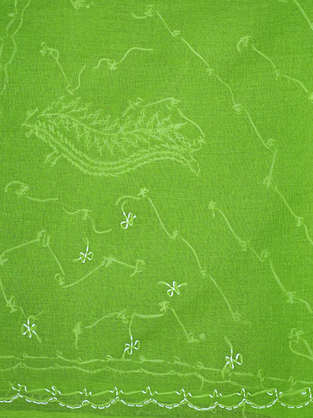 Ada Hand Embroidered Green Cotton Lucknowi Chikankari Saree and Blouse 01A882870