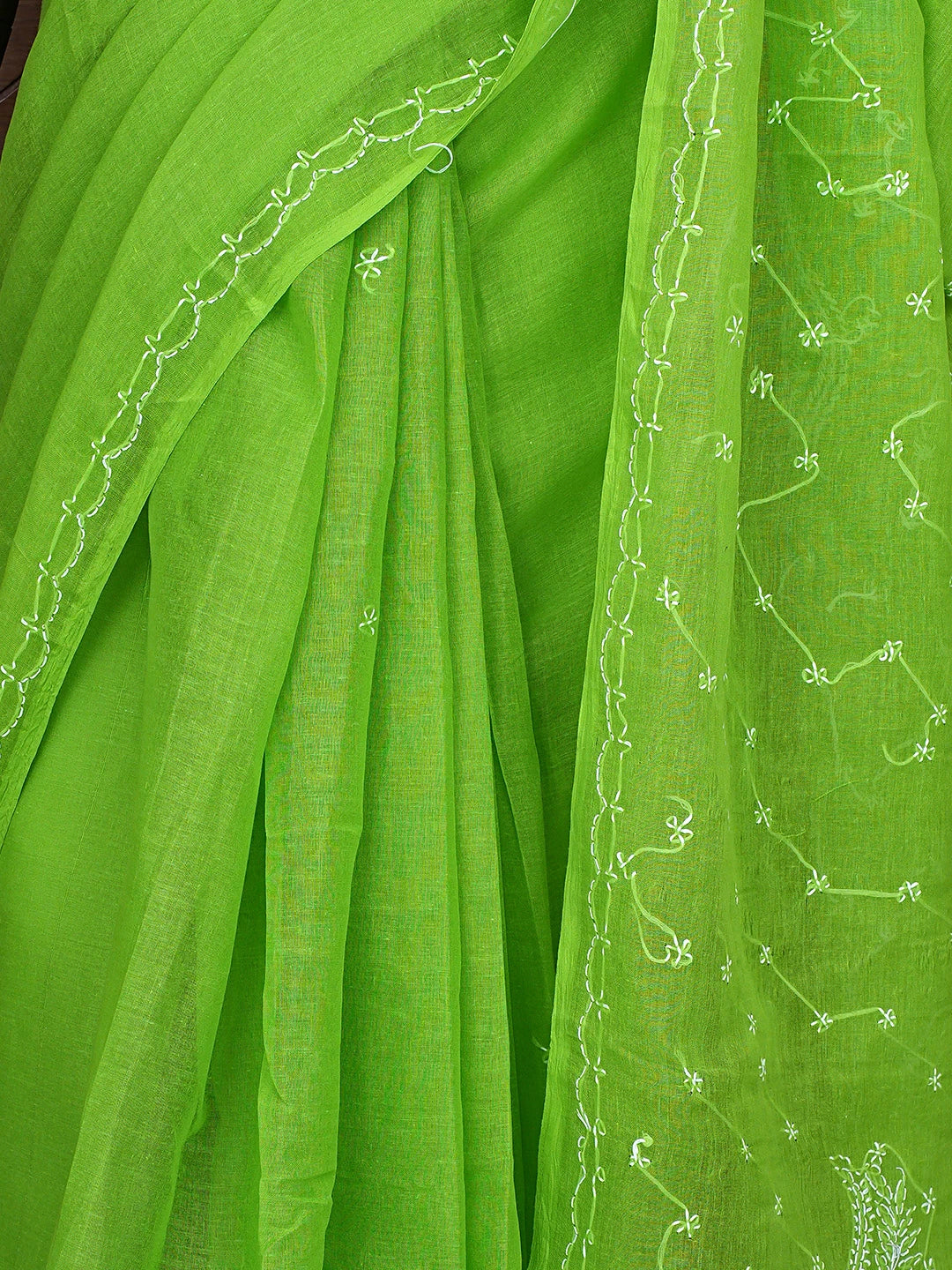 Ada Hand Embroidered Green Cotton Lucknowi Chikankari Saree and Blouse 01A882870