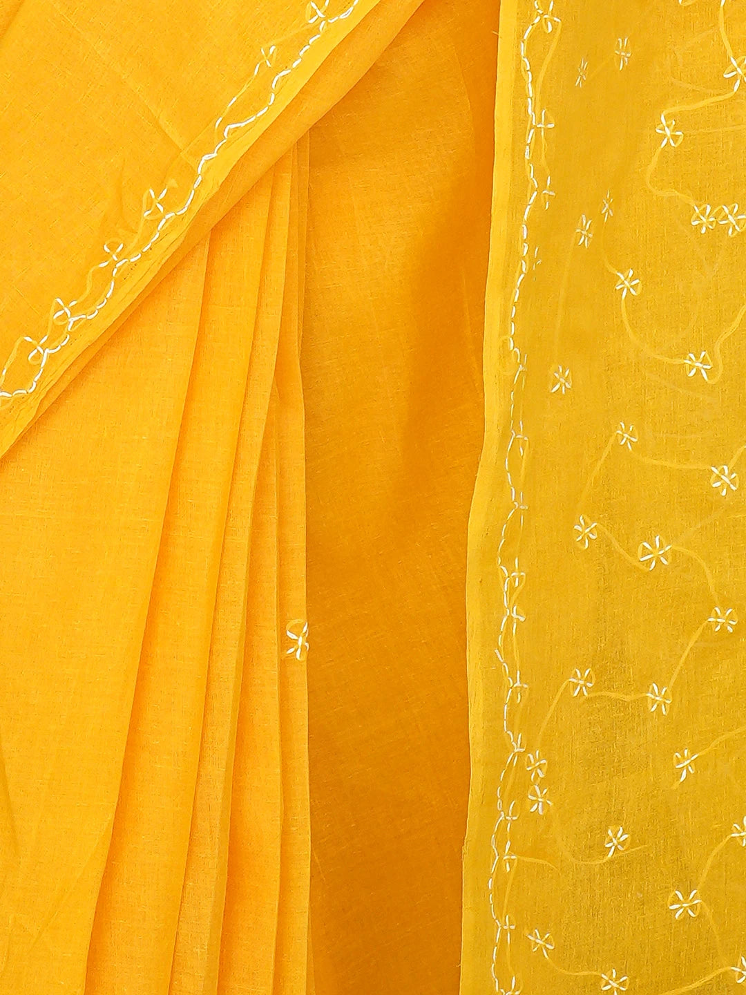 Ada Hand Embroidered Mustard Cotton Lucknowi Chikankari Saree and Blouse 01A882879