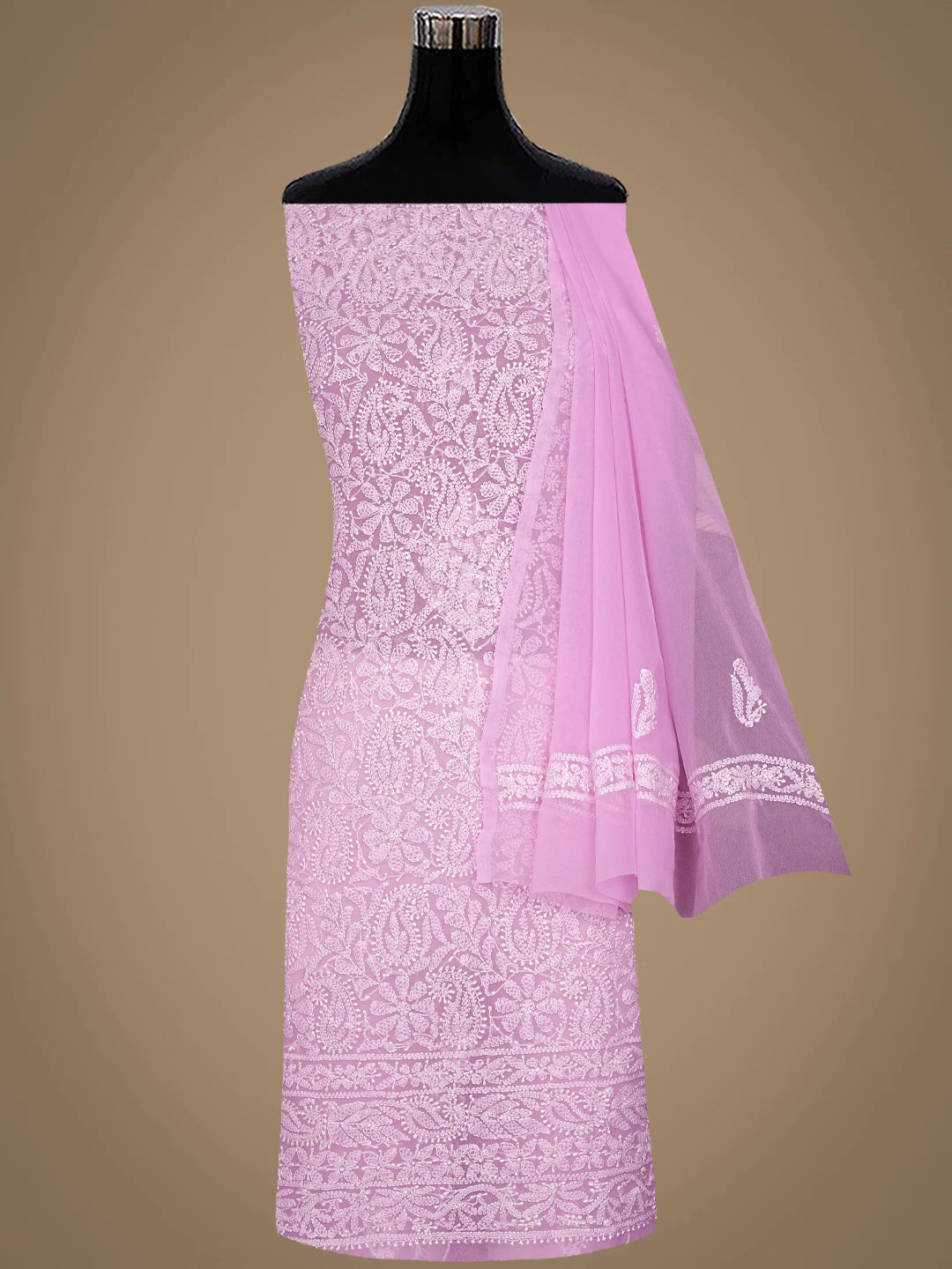Ada Hand Embroidered Pink Georgette Lucknowi Chikankari Unstitched Suit Piece 01A878921