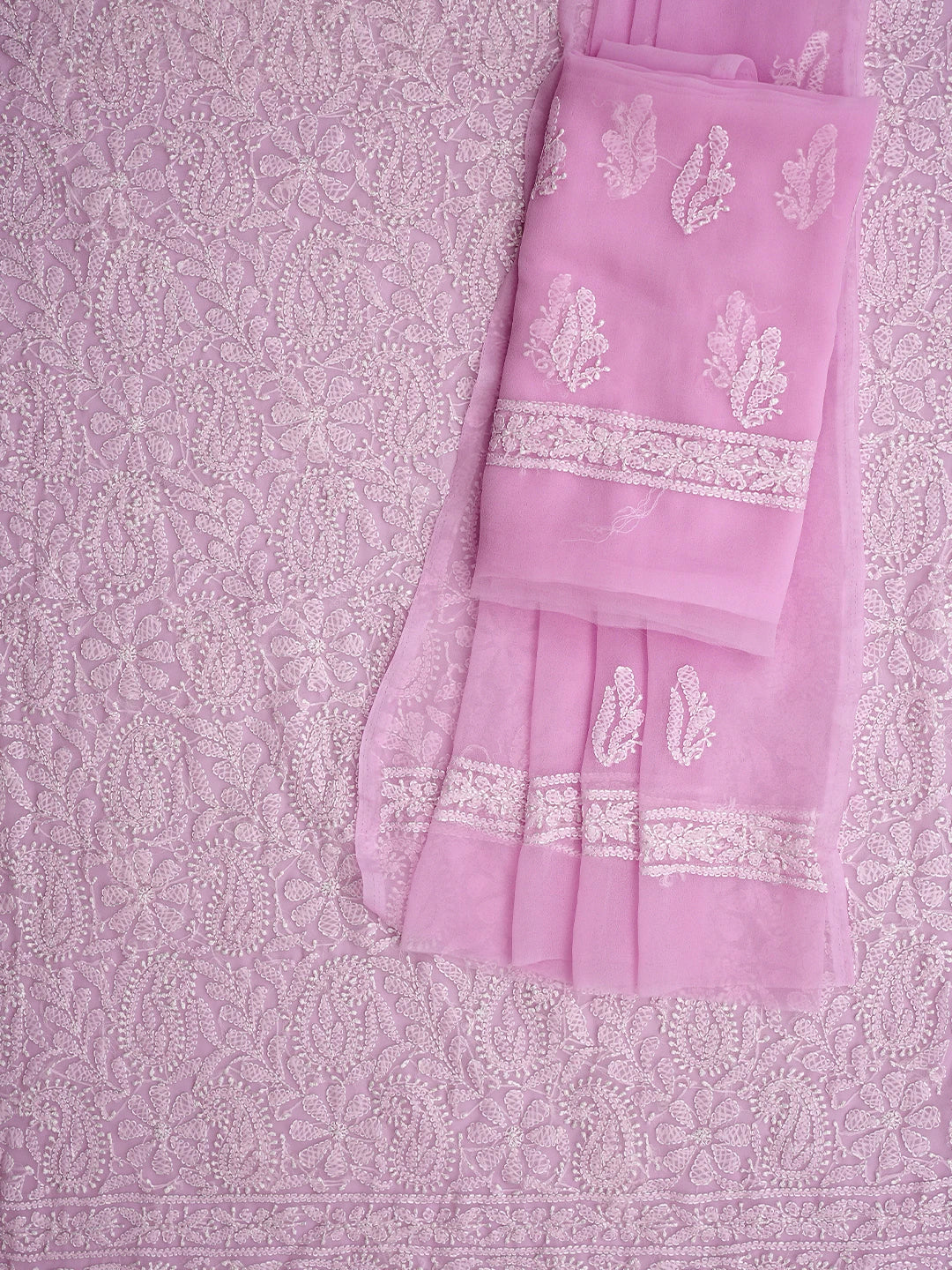 Ada Hand Embroidered Pink Georgette Lucknowi Chikankari Unstitched Suit Piece 01A878921