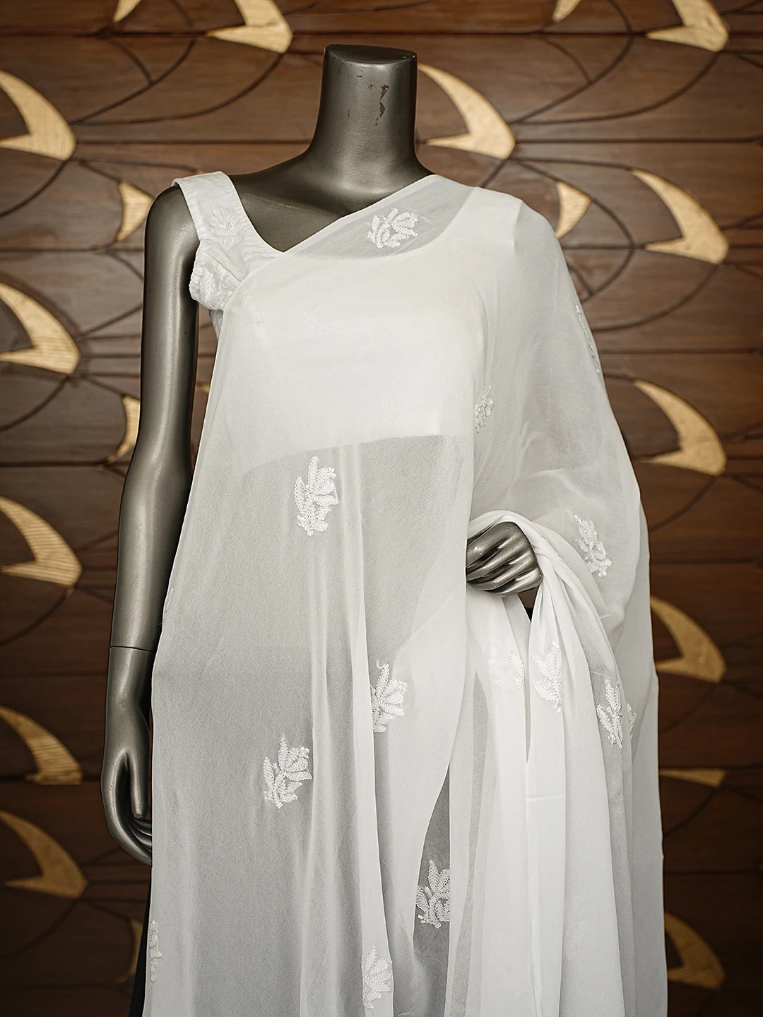 Ada Hand Embroidered White Georgette Lucknowi Chikankari Dupatta 01A834642