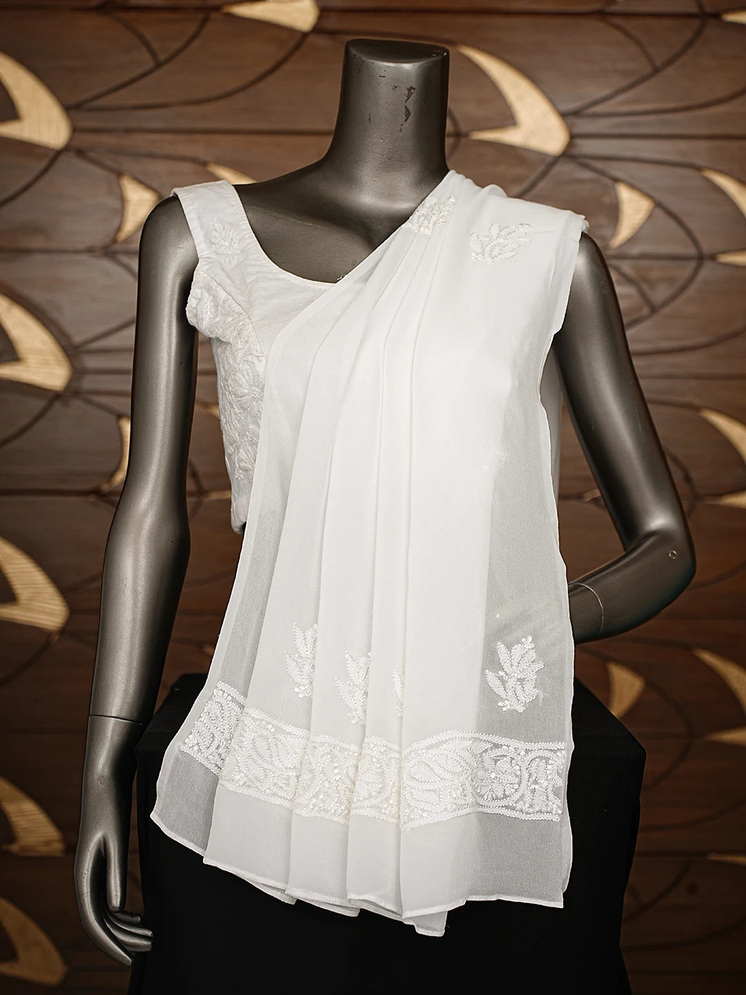 Ada Hand Embroidered White Georgette Lucknowi Chikankari Dupatta 01A834642