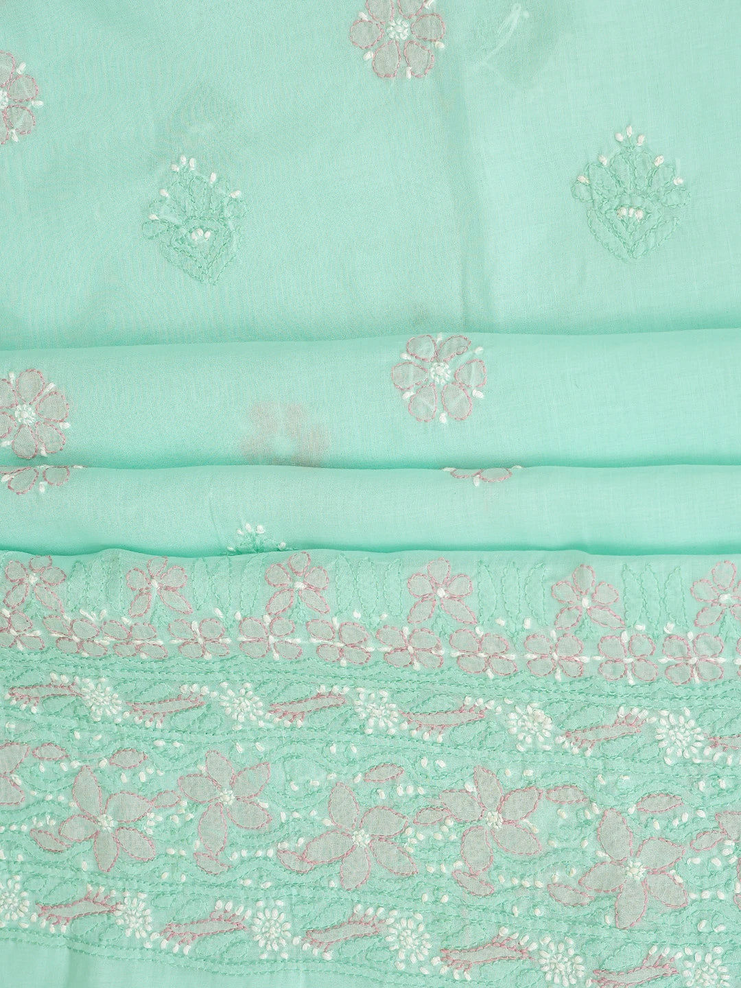 Ada Hand Embroidered Sea Green Cotton Lucknowi Chikankari Unstitched Suit Piece 01A879351
