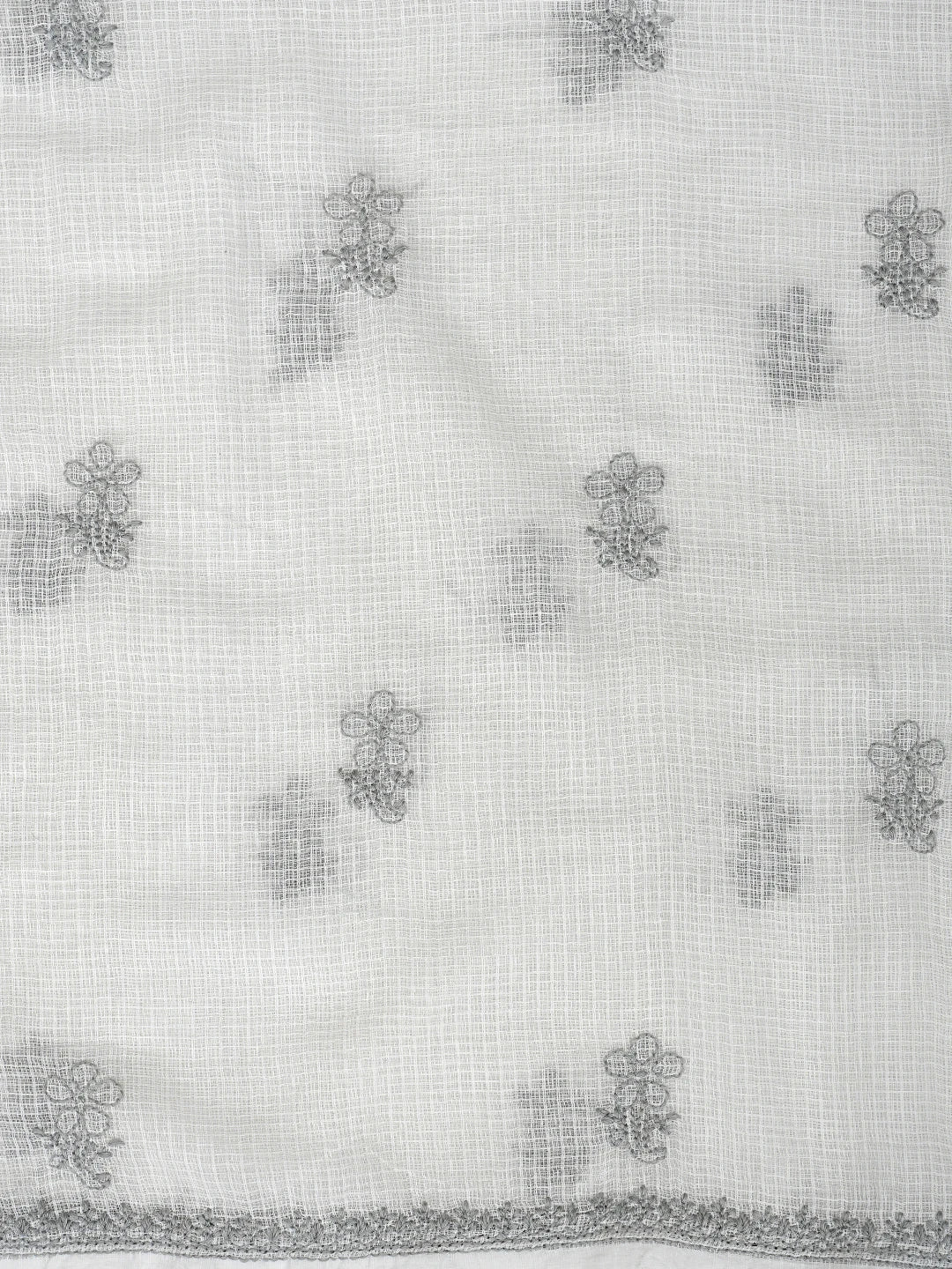 Ada Hand Embroidered White Kota Lucknowi Chikankari Unstitched Kurta Dupatta Set 01A876964
